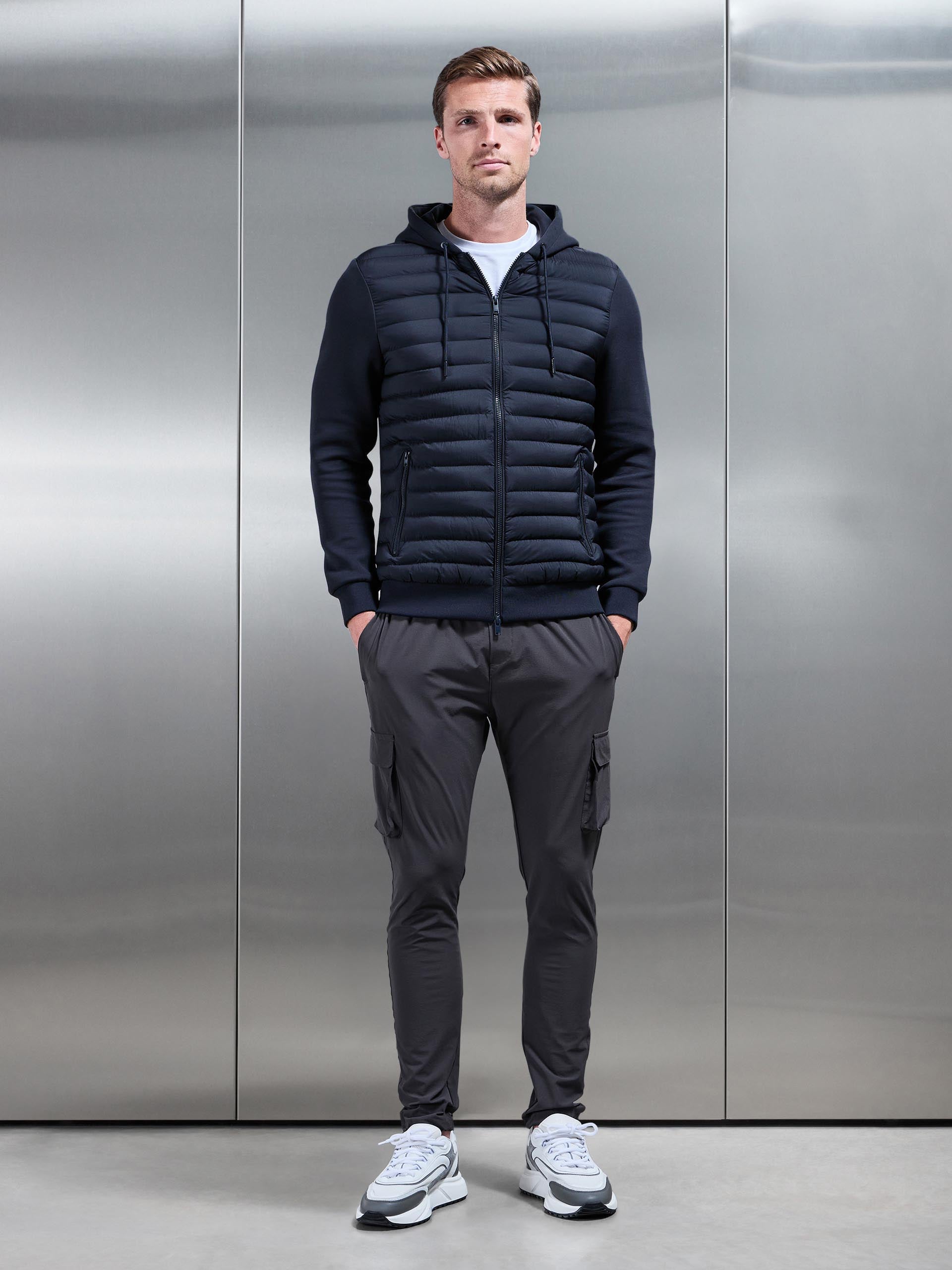 Mens Hybrid Quilted Technical Windbreaker in Navy