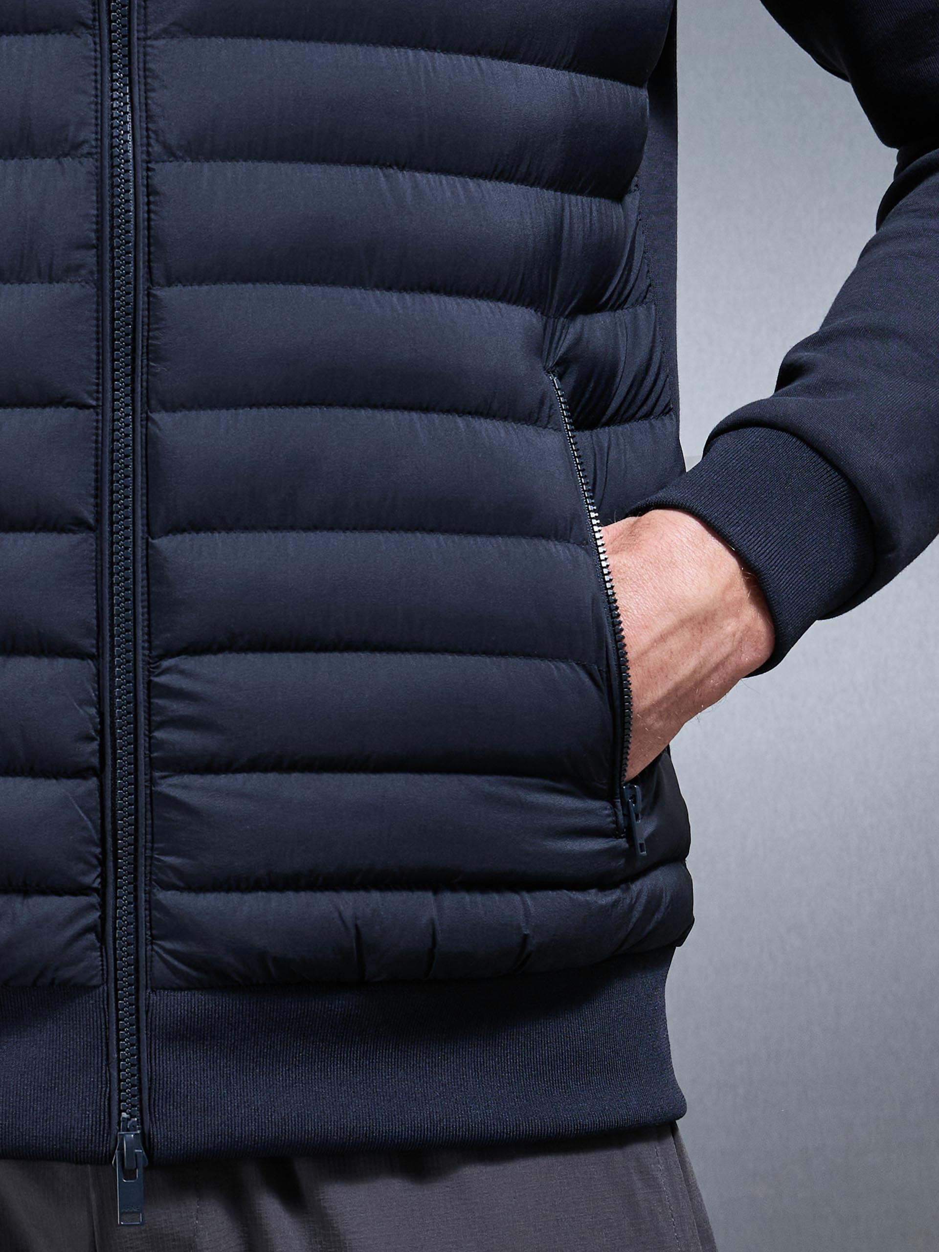 Mens Hybrid Quilted Technical Windbreaker in Navy