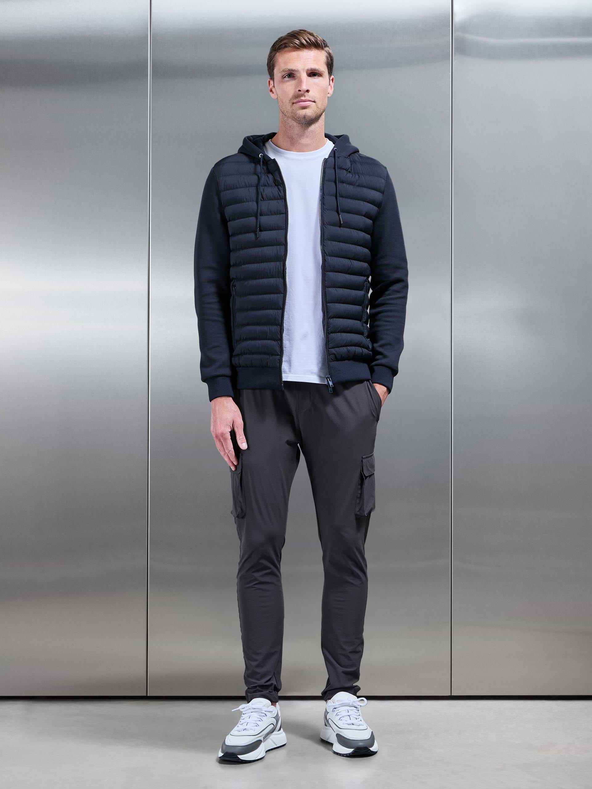 Hybrid Quilted Technical Windbreaker in Navy