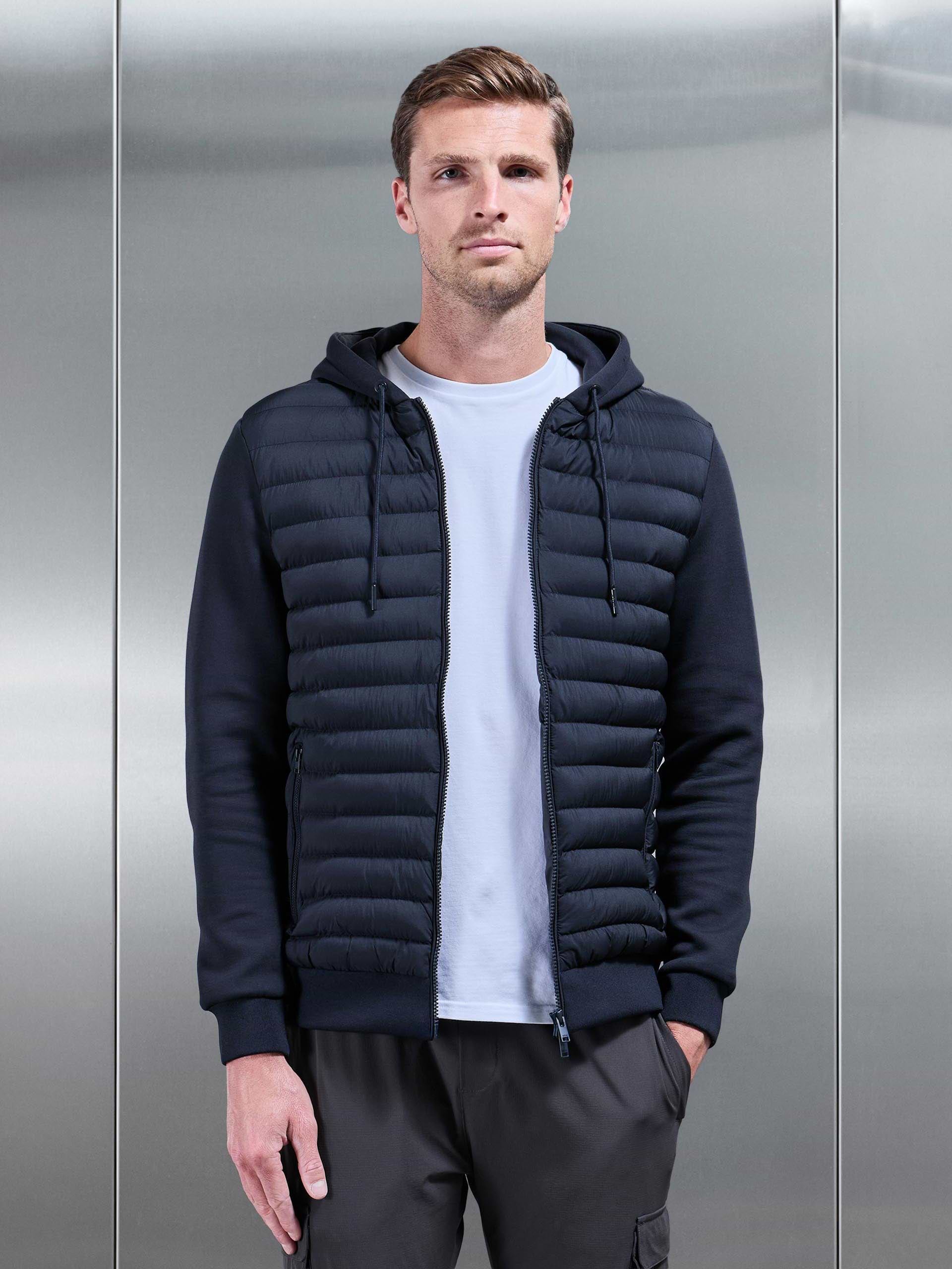 Hybrid Quilted Technical Windbreaker in Navy