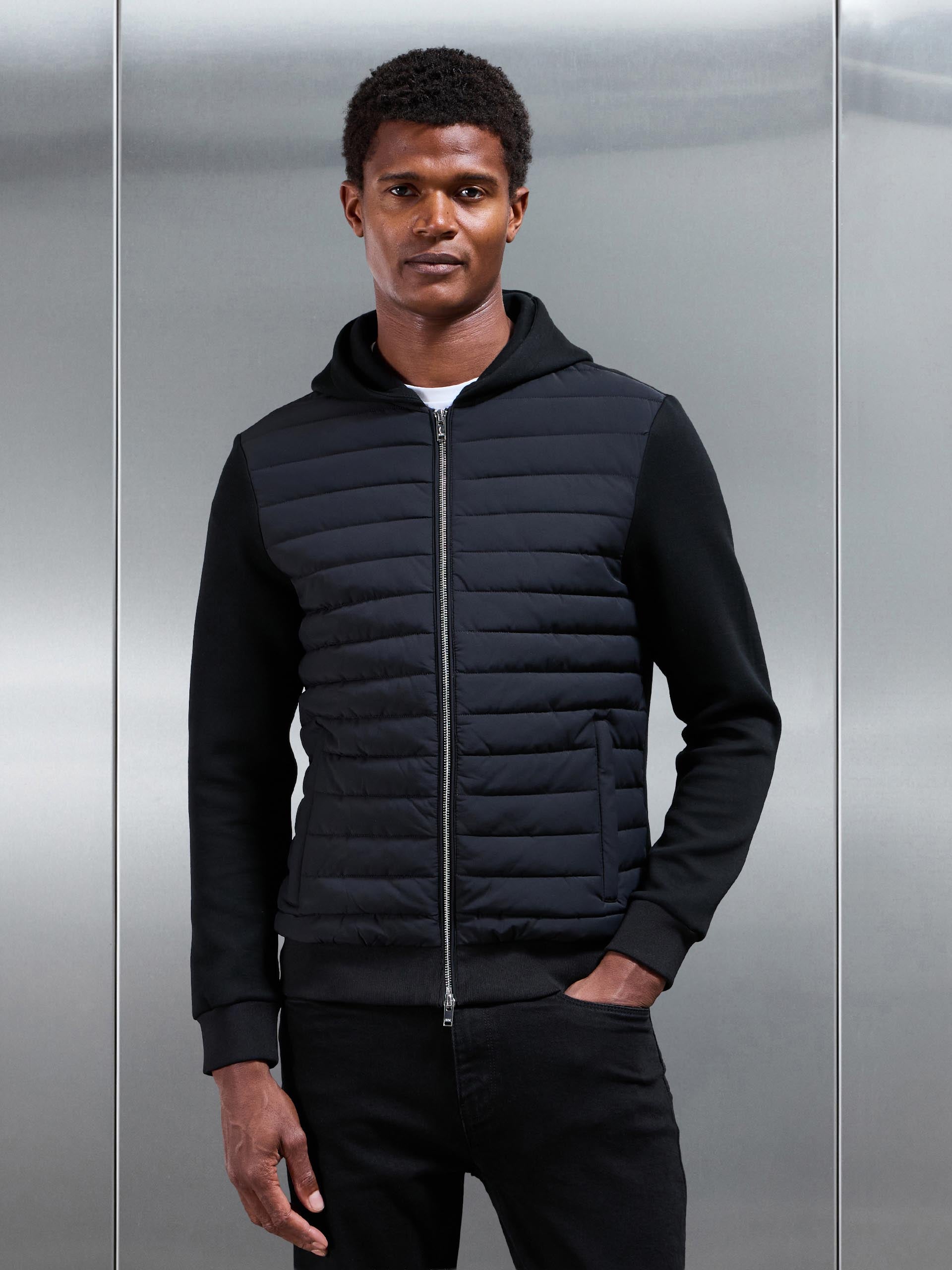 Mens Hybrid Quilted Windbreaker in Black