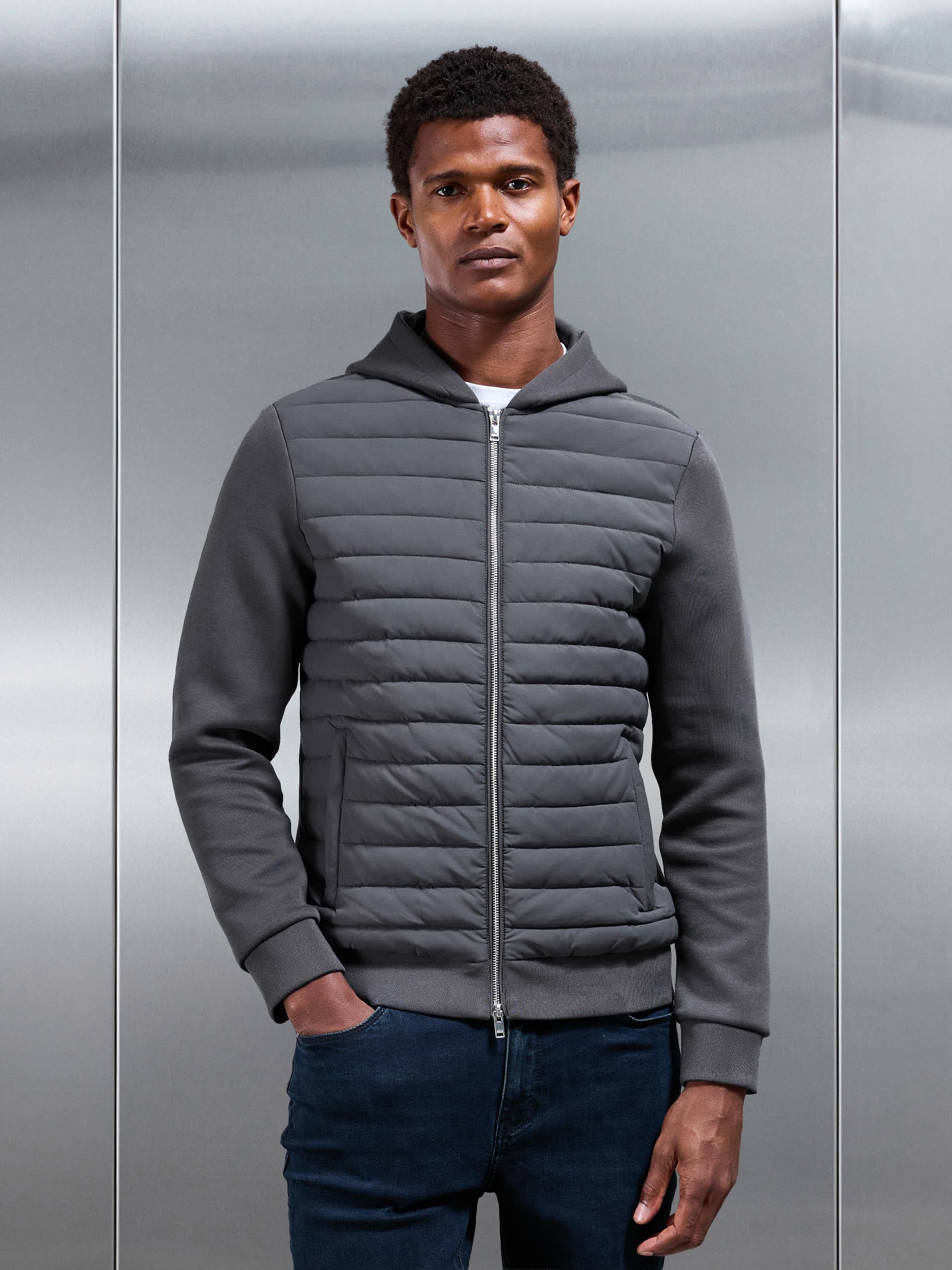 Mens Hybrid Quilted Windbreaker in Grey