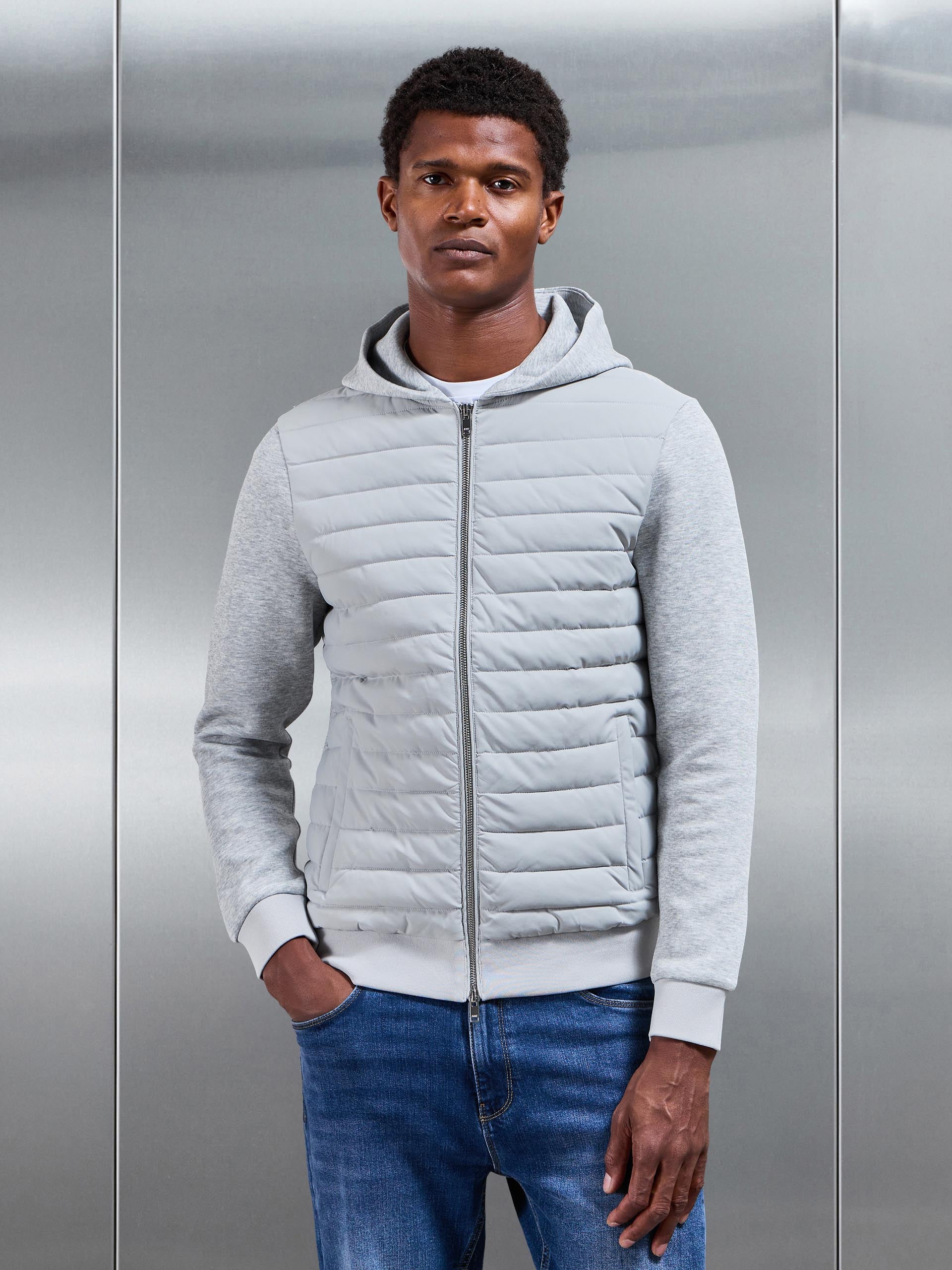 Mens Hybrid Quilted Windbreaker in Marl Grey