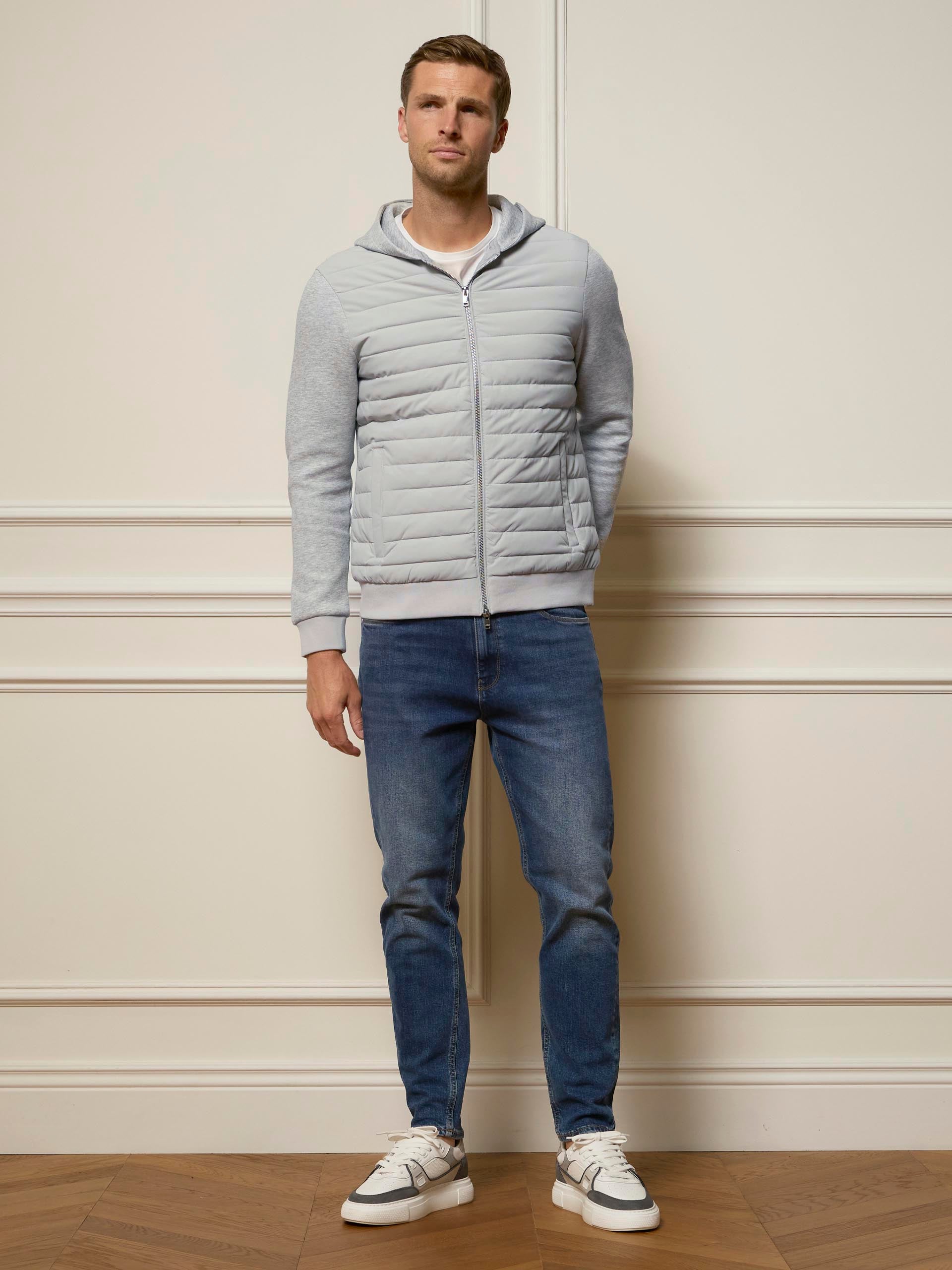 Mens Hybrid Quilted Windbreaker in Marl Grey