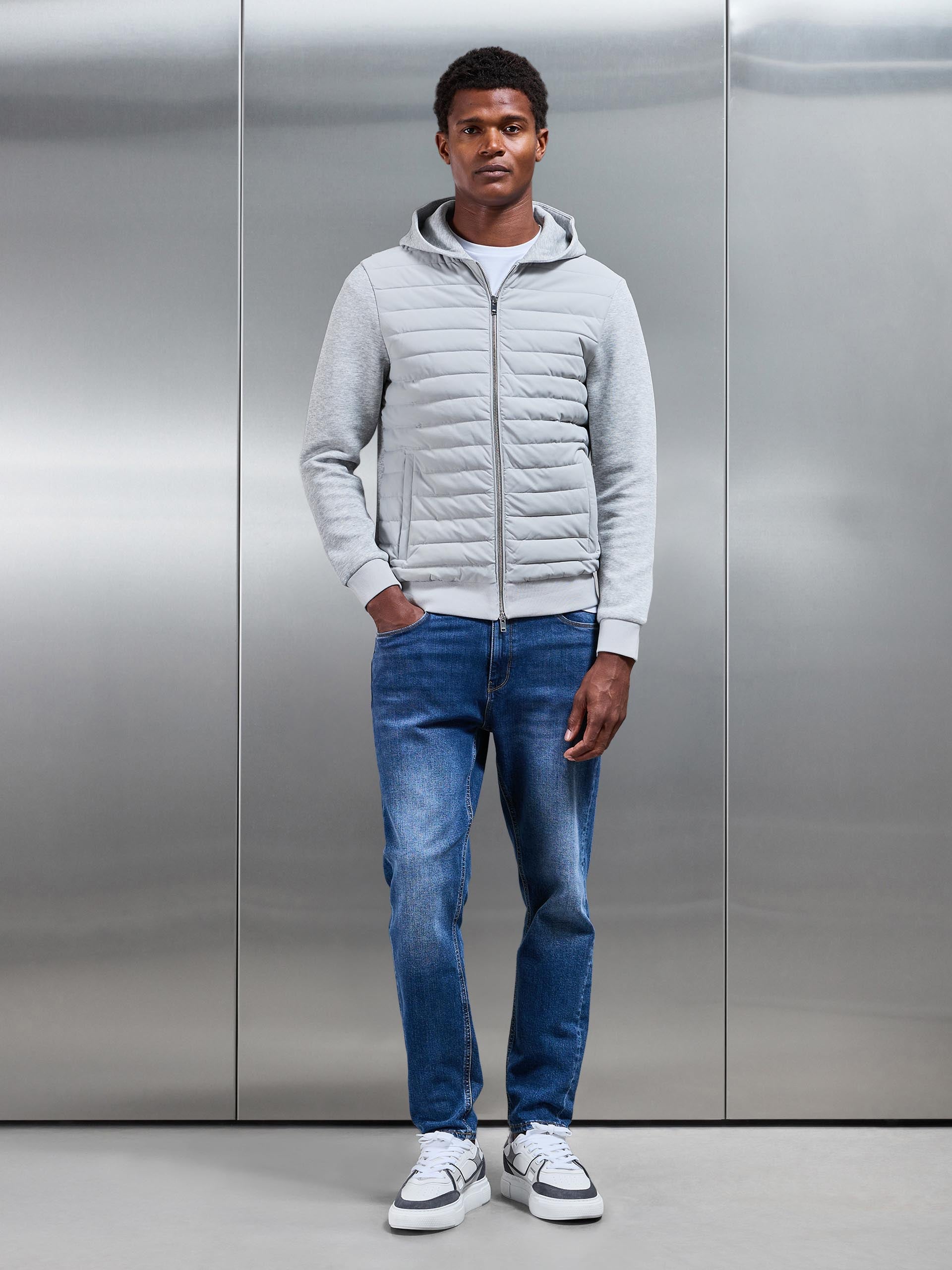 Mens Hybrid Quilted Windbreaker in Marl Grey