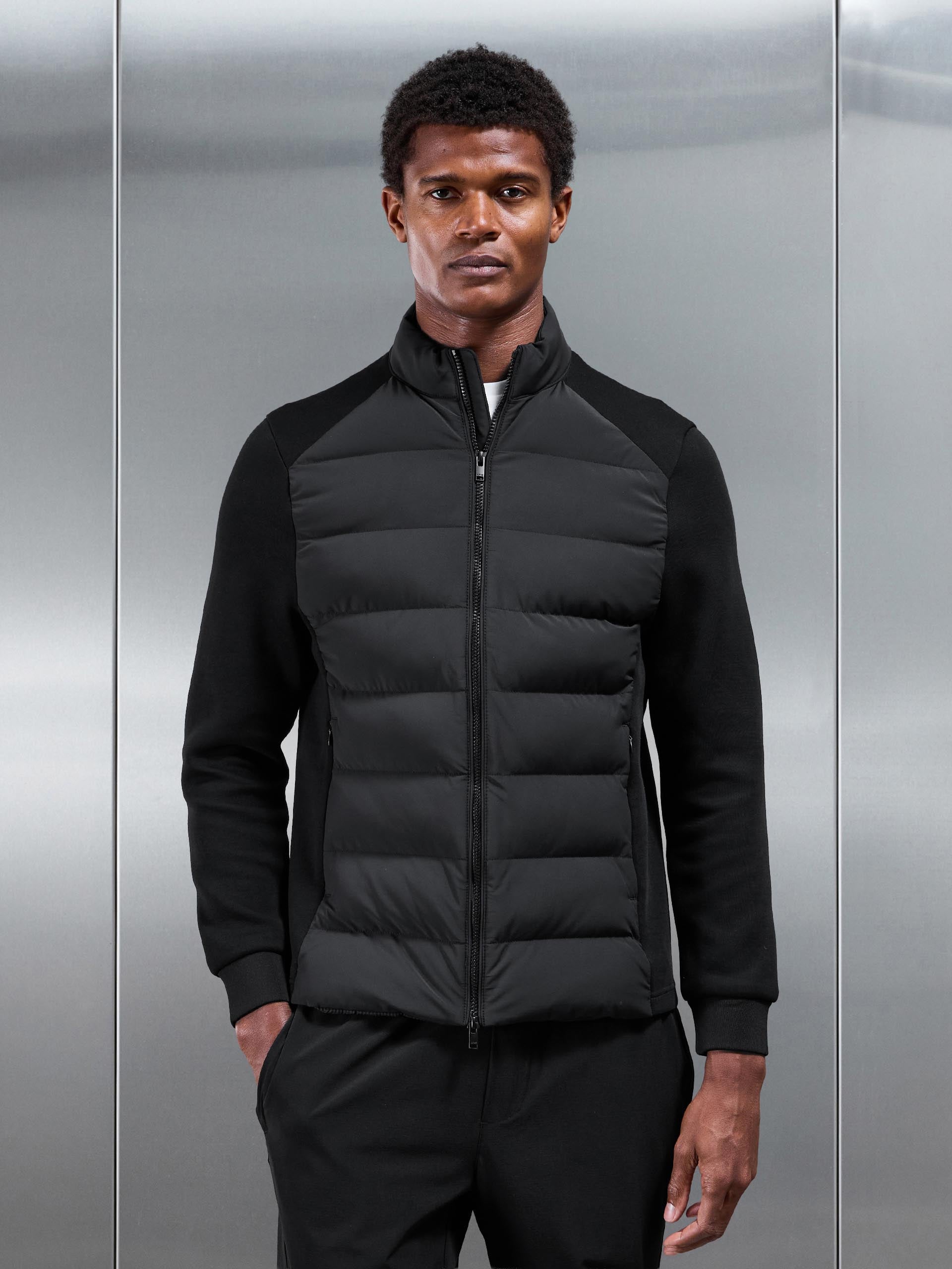 Mens Hybrid Technical Puffer Jacket in Black
