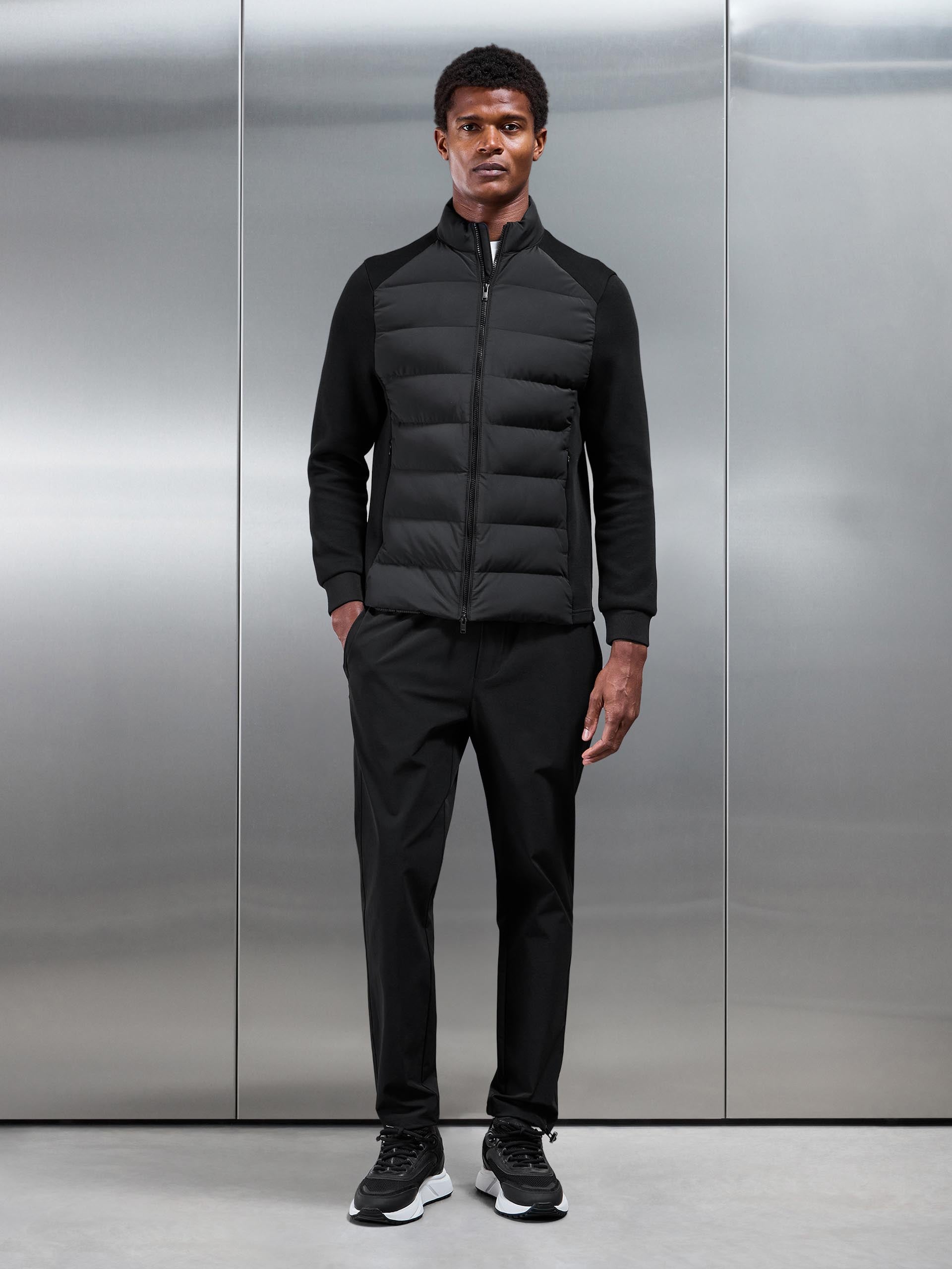 Mens Hybrid Technical Puffer Jacket in Black