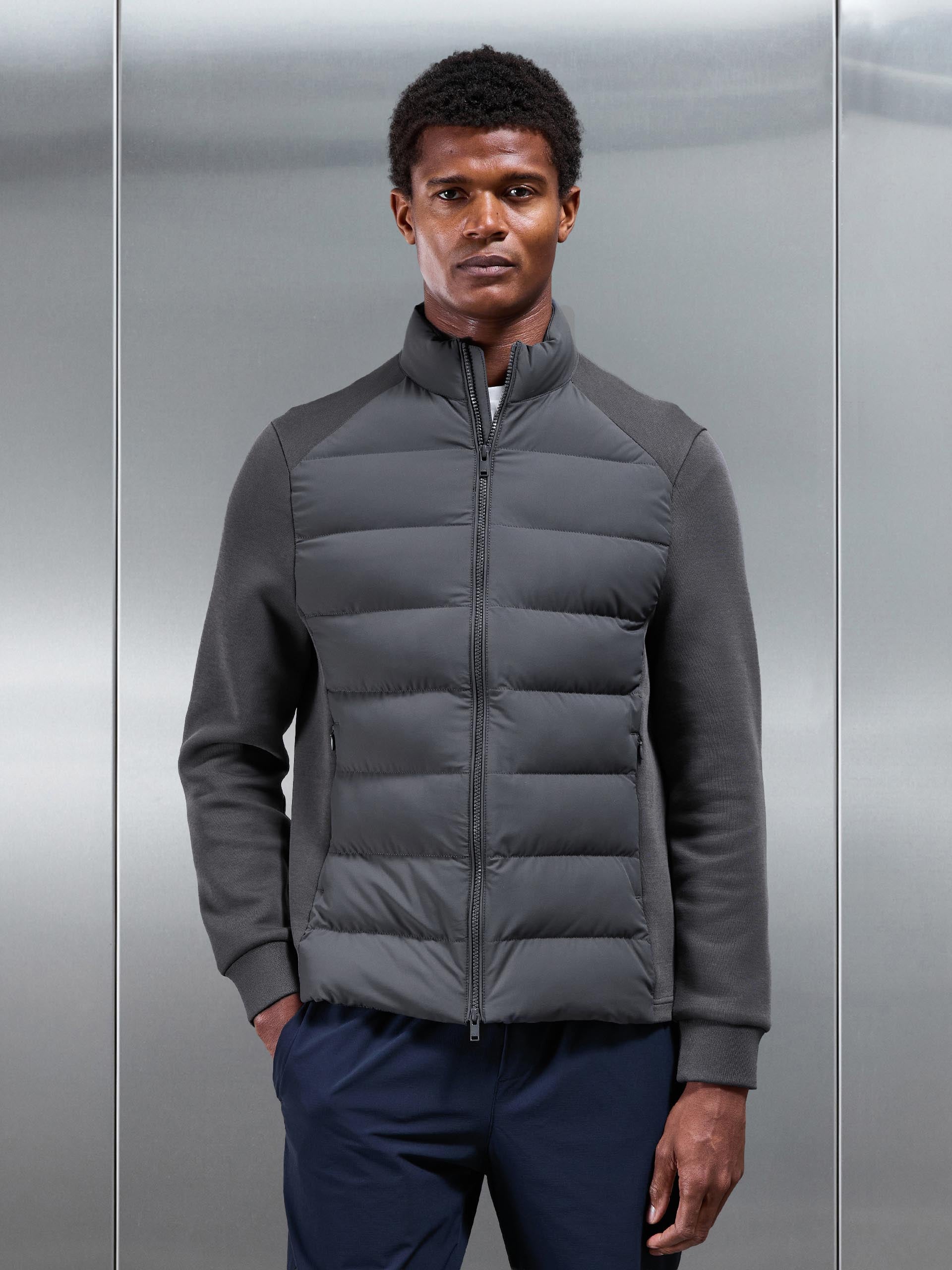 Mens Hybrid Technical Puffer Jacket in Grey