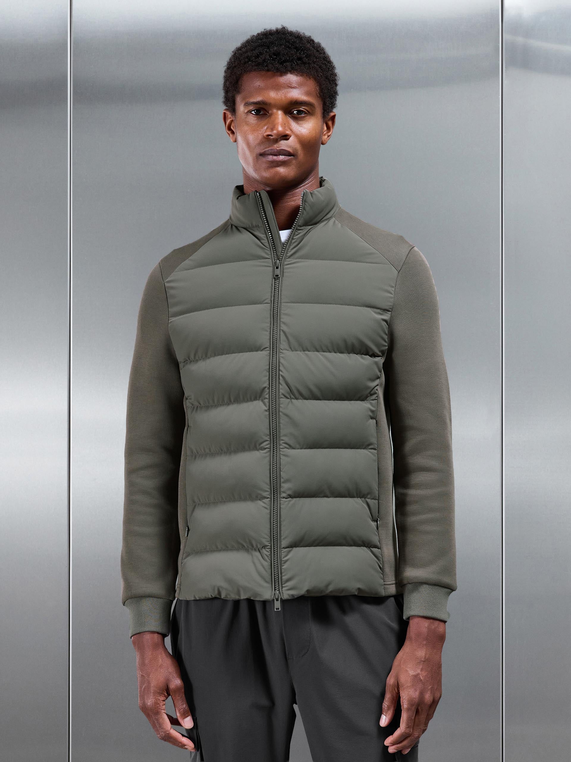 Mens Hybrid Technical Puffer Jacket in Olive