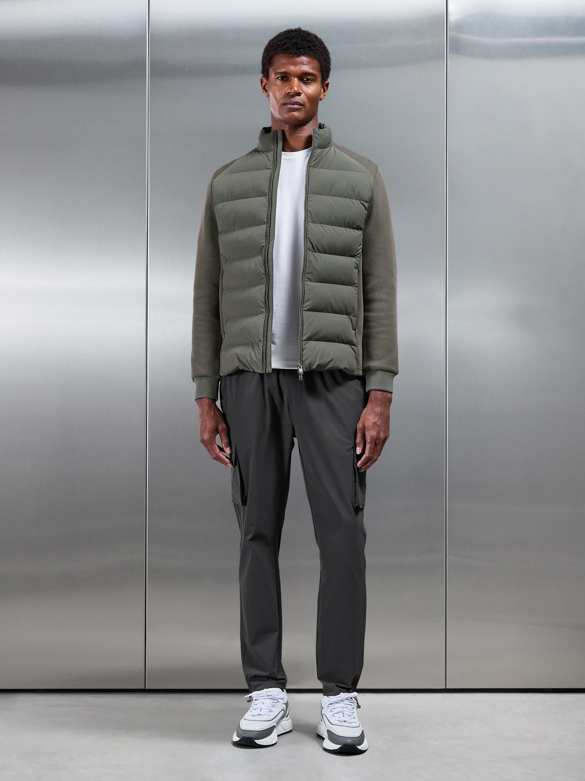 Mens Hybrid Technical Puffer Jacket in Olive