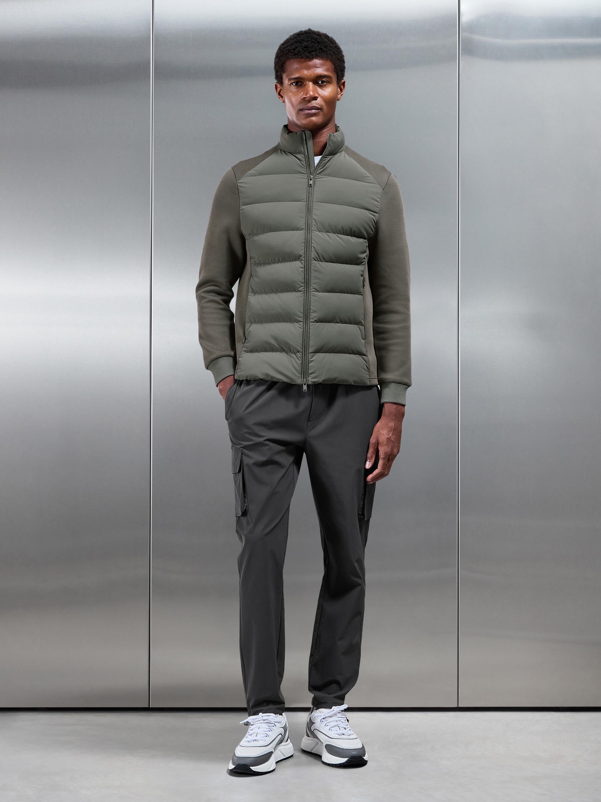 Mens Hybrid Technical Puffer Jacket in Olive