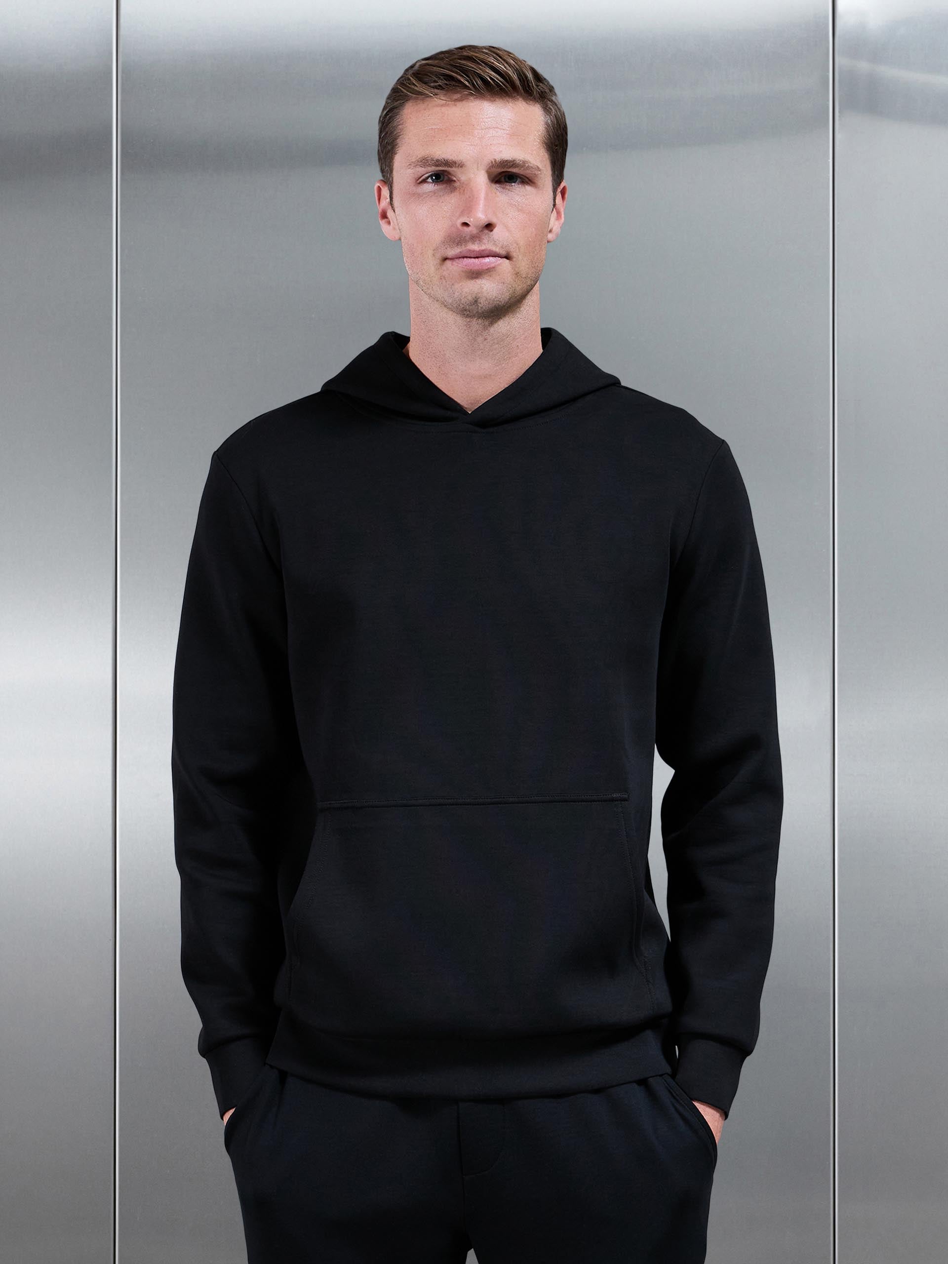 Mens Interlock Jersey Essential Hoodie in Black