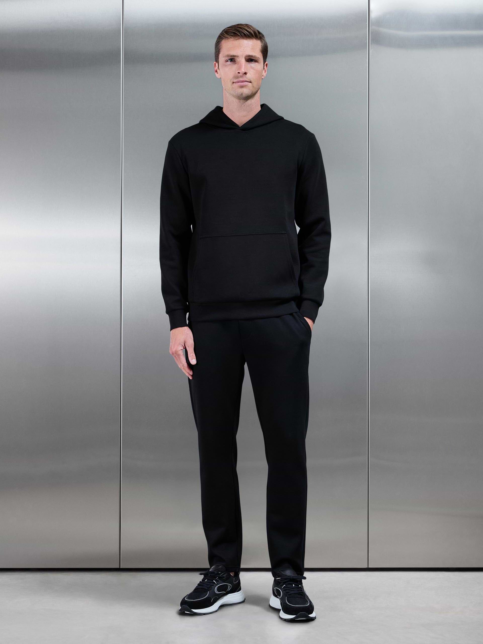 Mens Interlock Jersey Essential Hoodie in Black