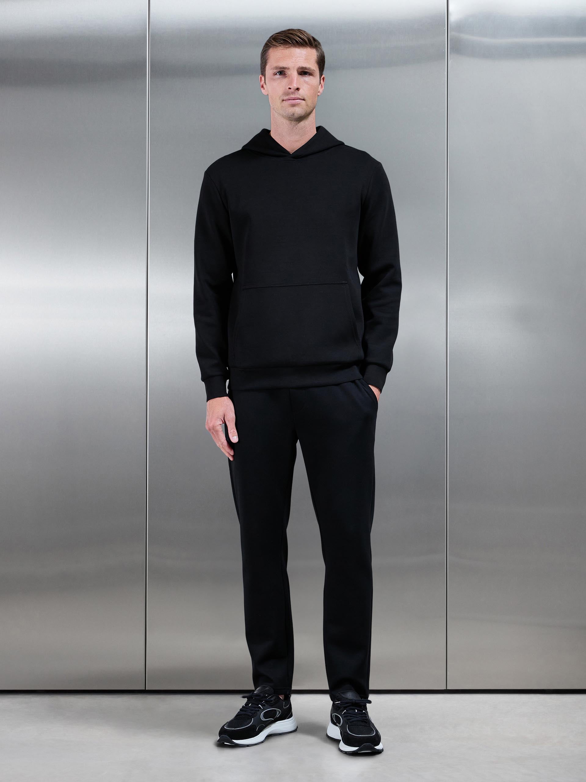Mens Interlock Jersey Essential Hoodie in Black