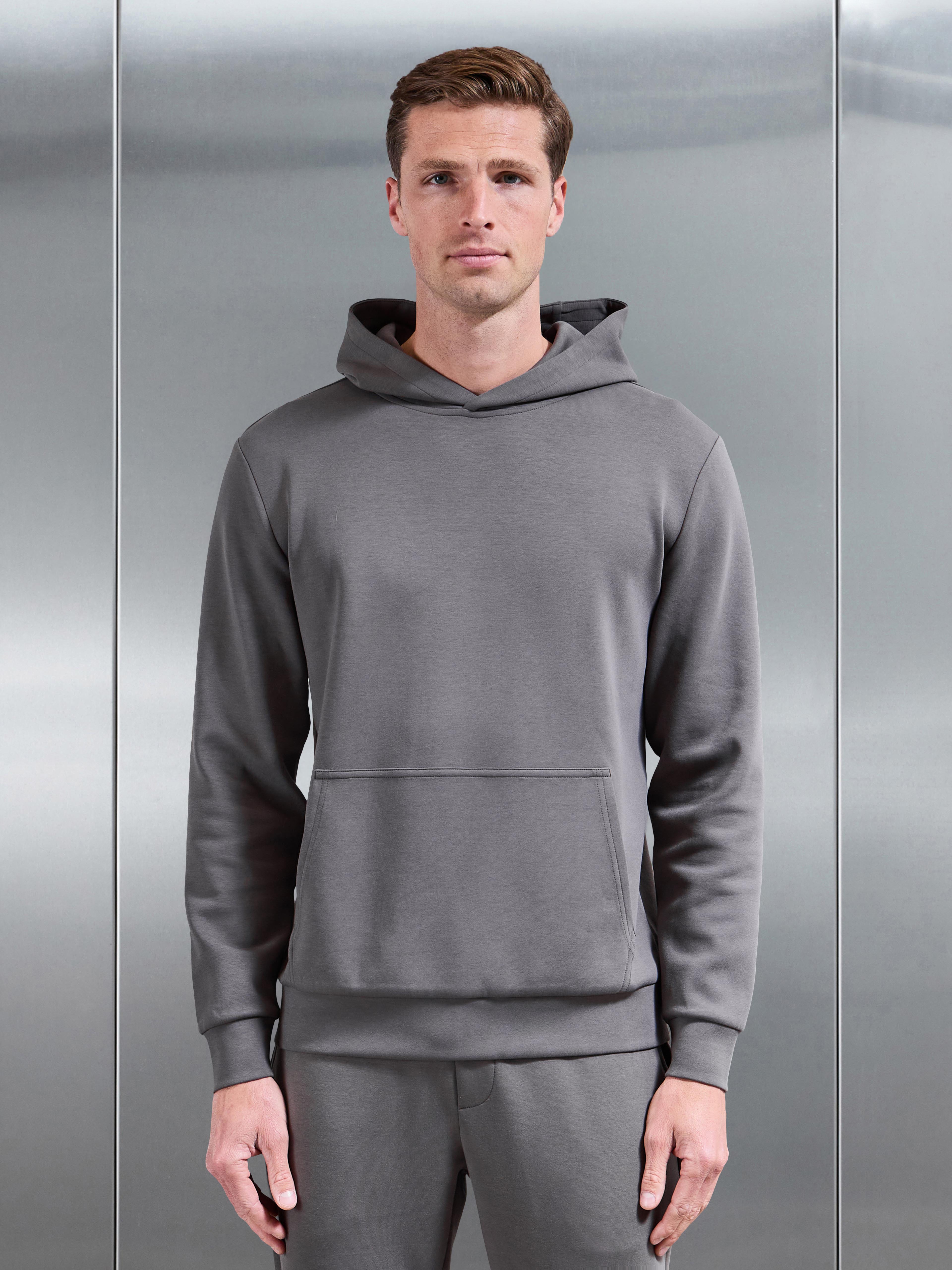Mens Interlock Jersey Essential Hoodie in Charcoal