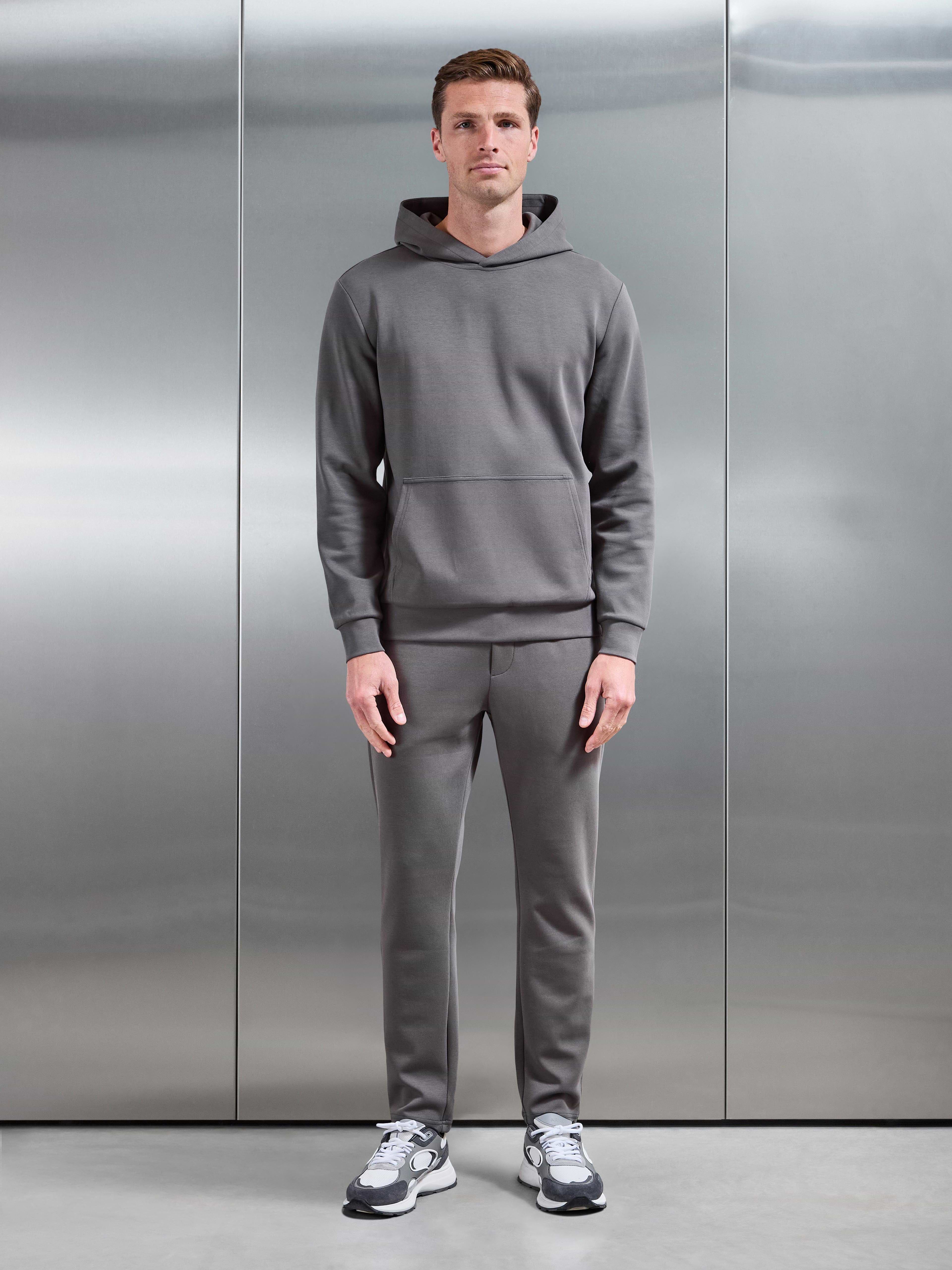 Mens Interlock Jersey Essential Hoodie in Charcoal