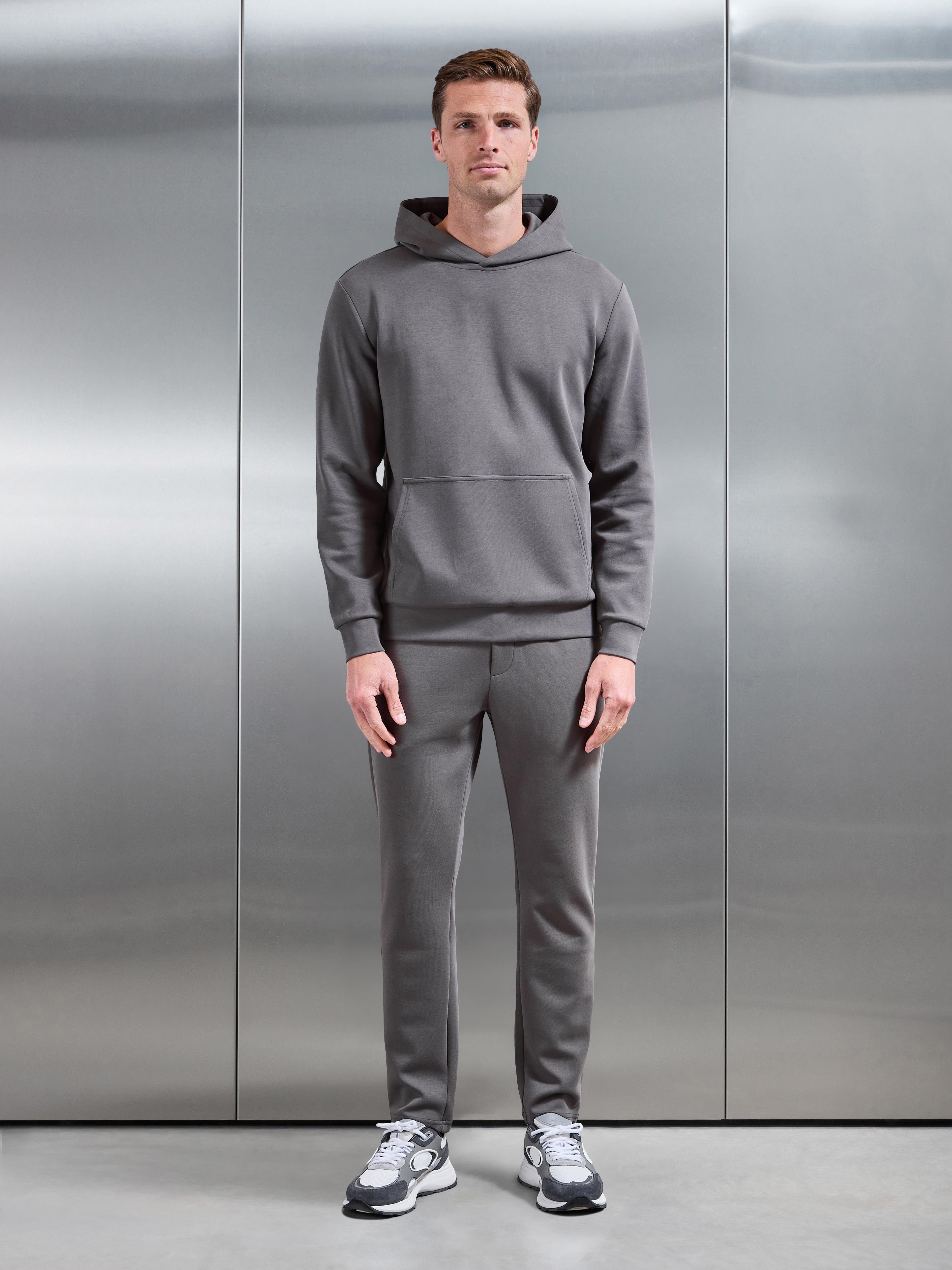Mens Interlock Jersey Essential Hoodie in Charcoal