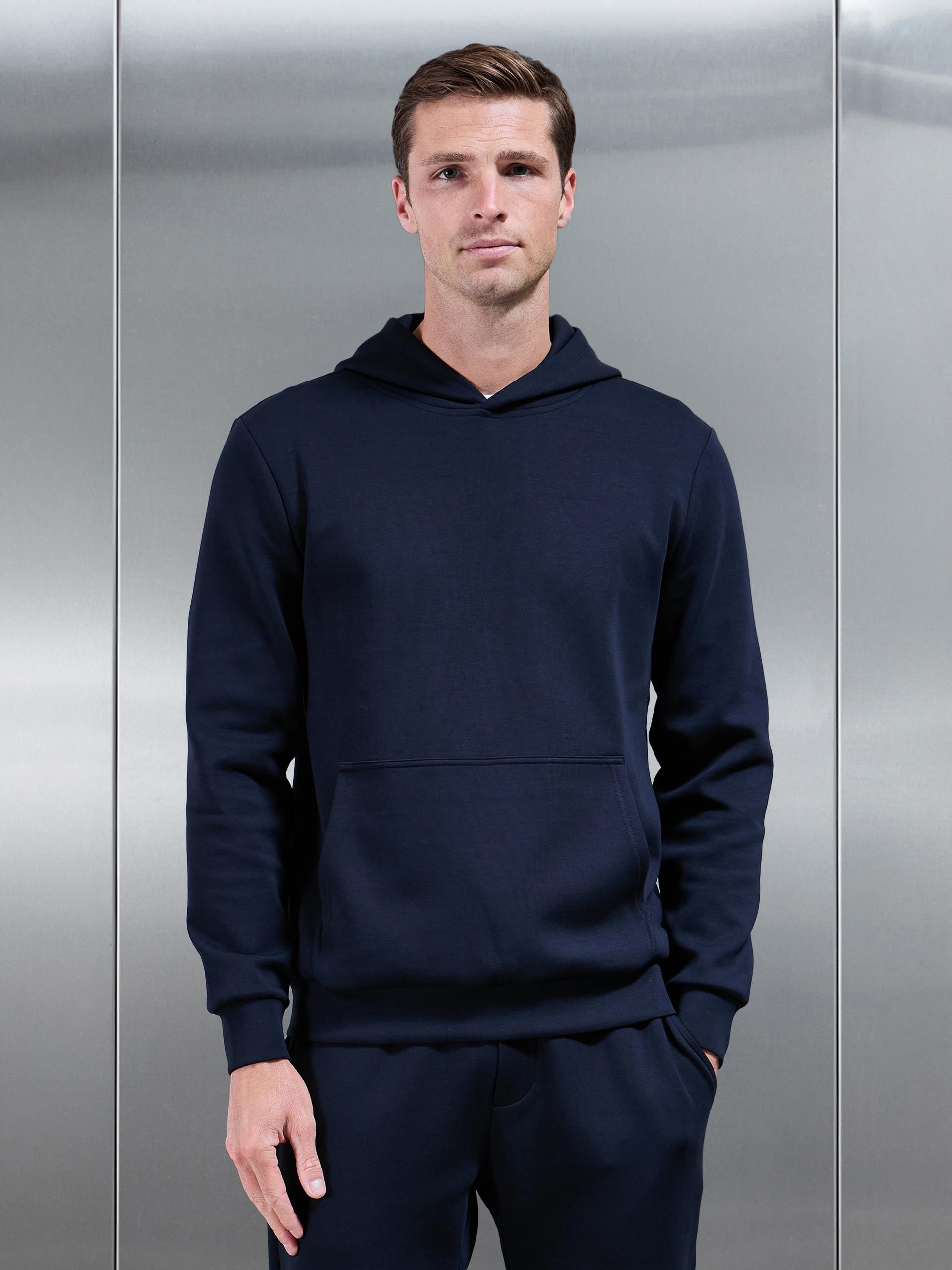 Mens Interlock Jersey Essential Hoodie in Navy