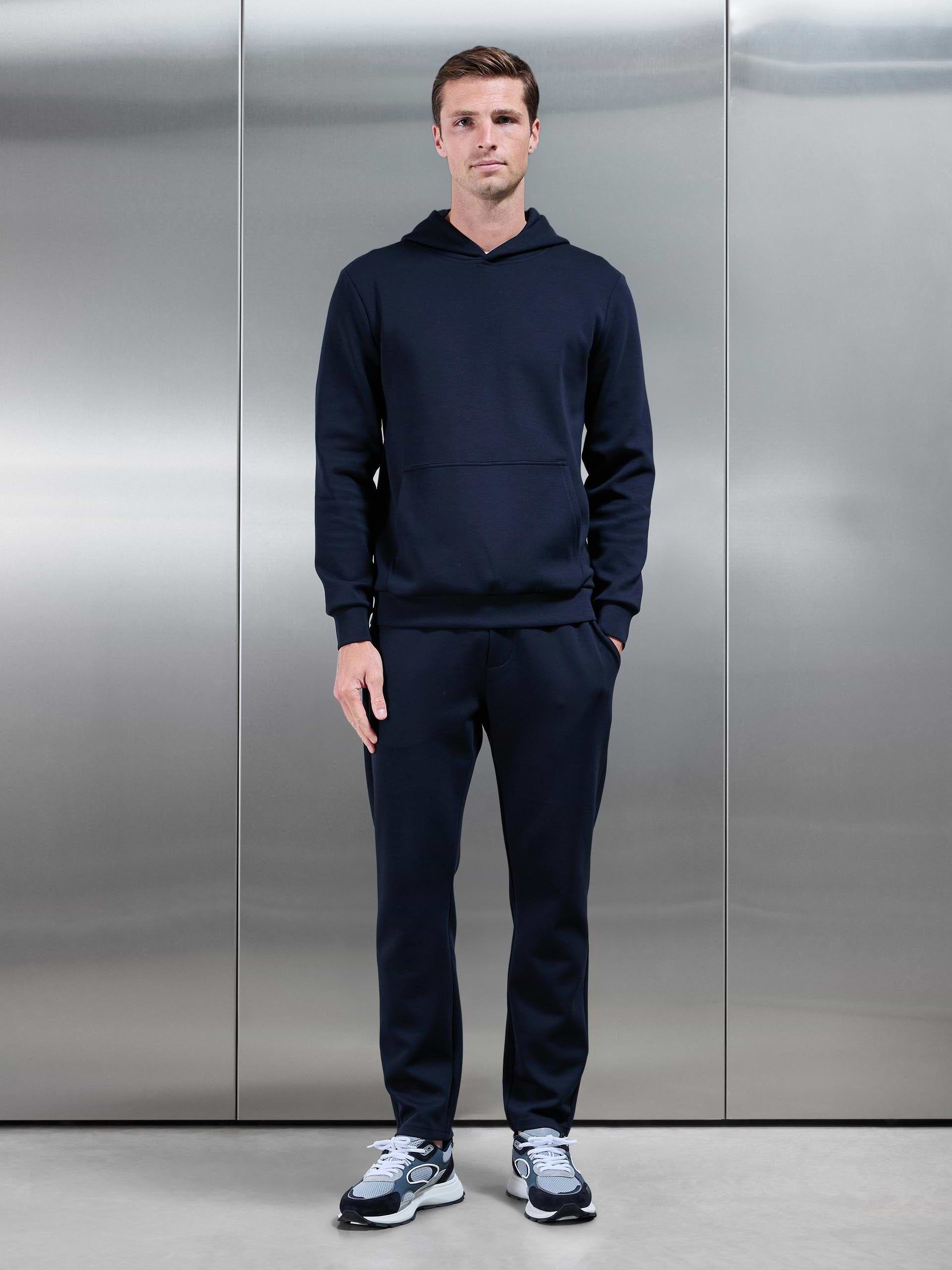 Mens Interlock Jersey Essential Hoodie in Navy