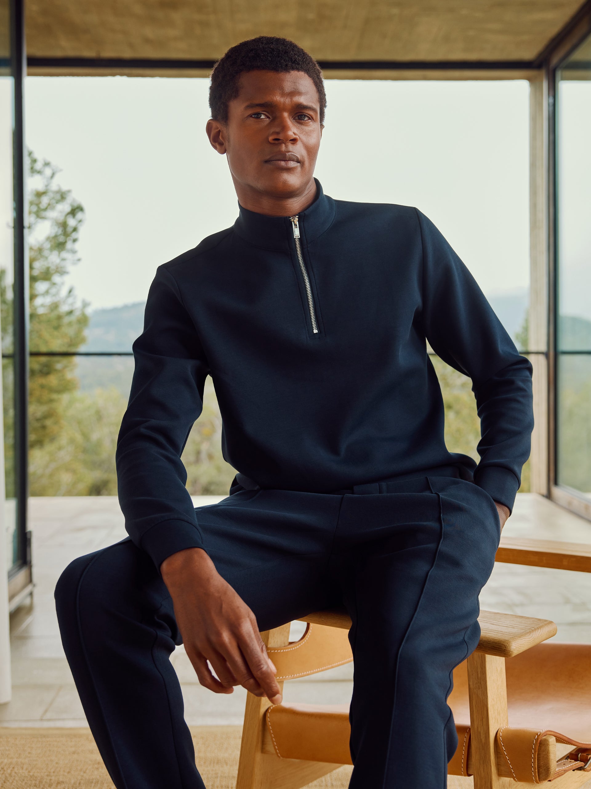 Mens Interlock Jersey Half Zip in Navy