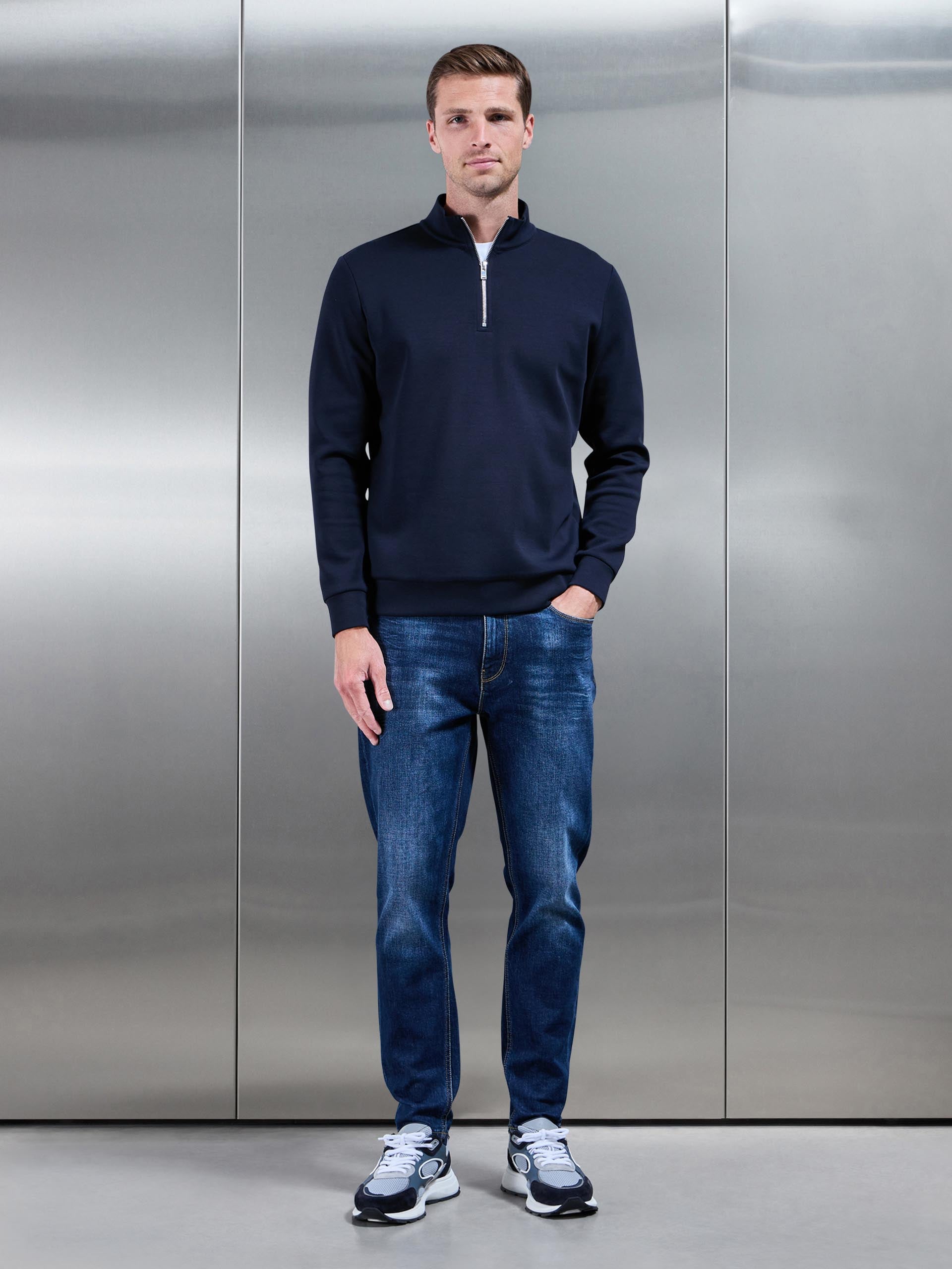 Mens Interlock Jersey Half Zip in Navy