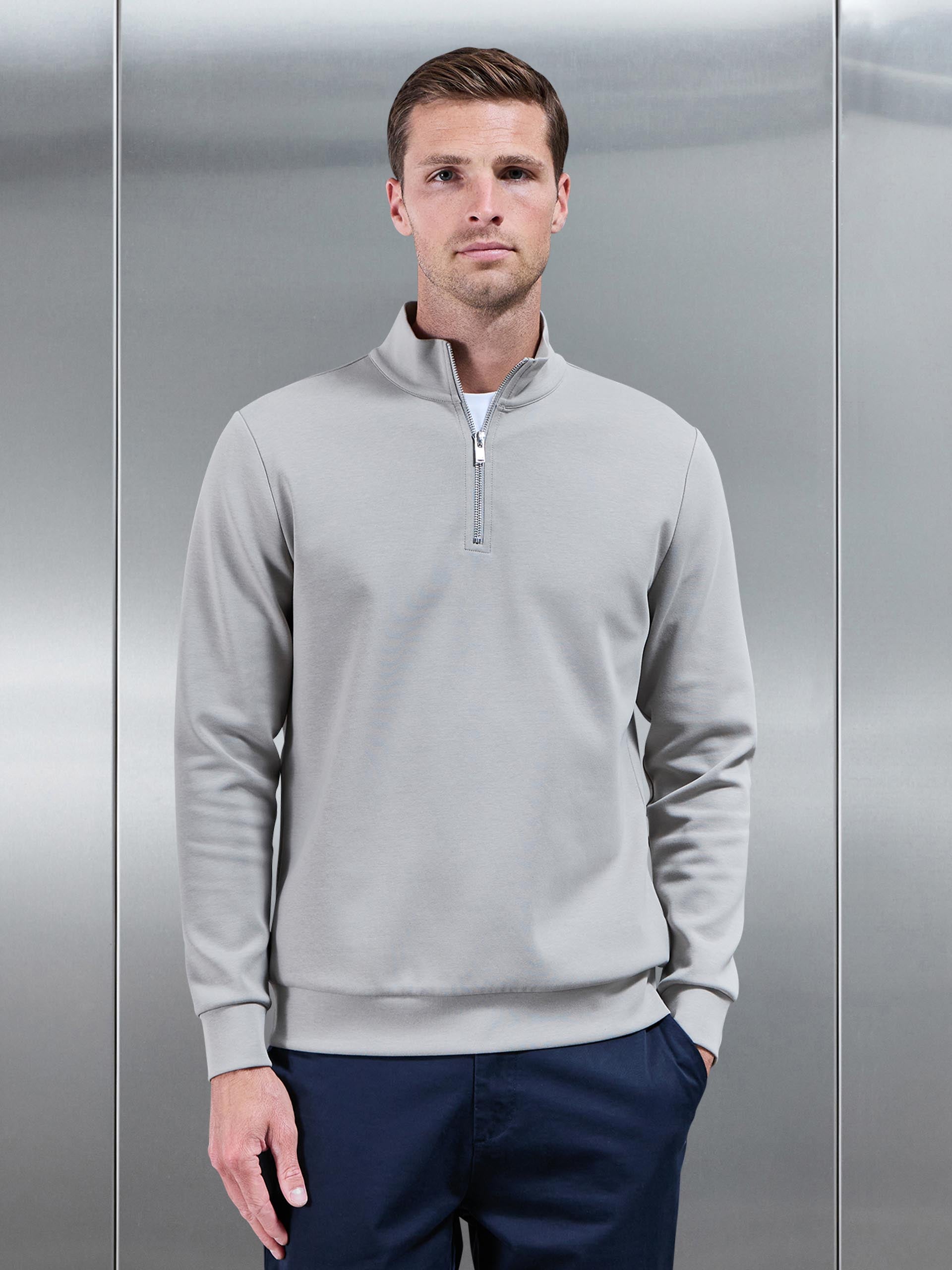 Mens Interlock Jersey Half Zip in Stone