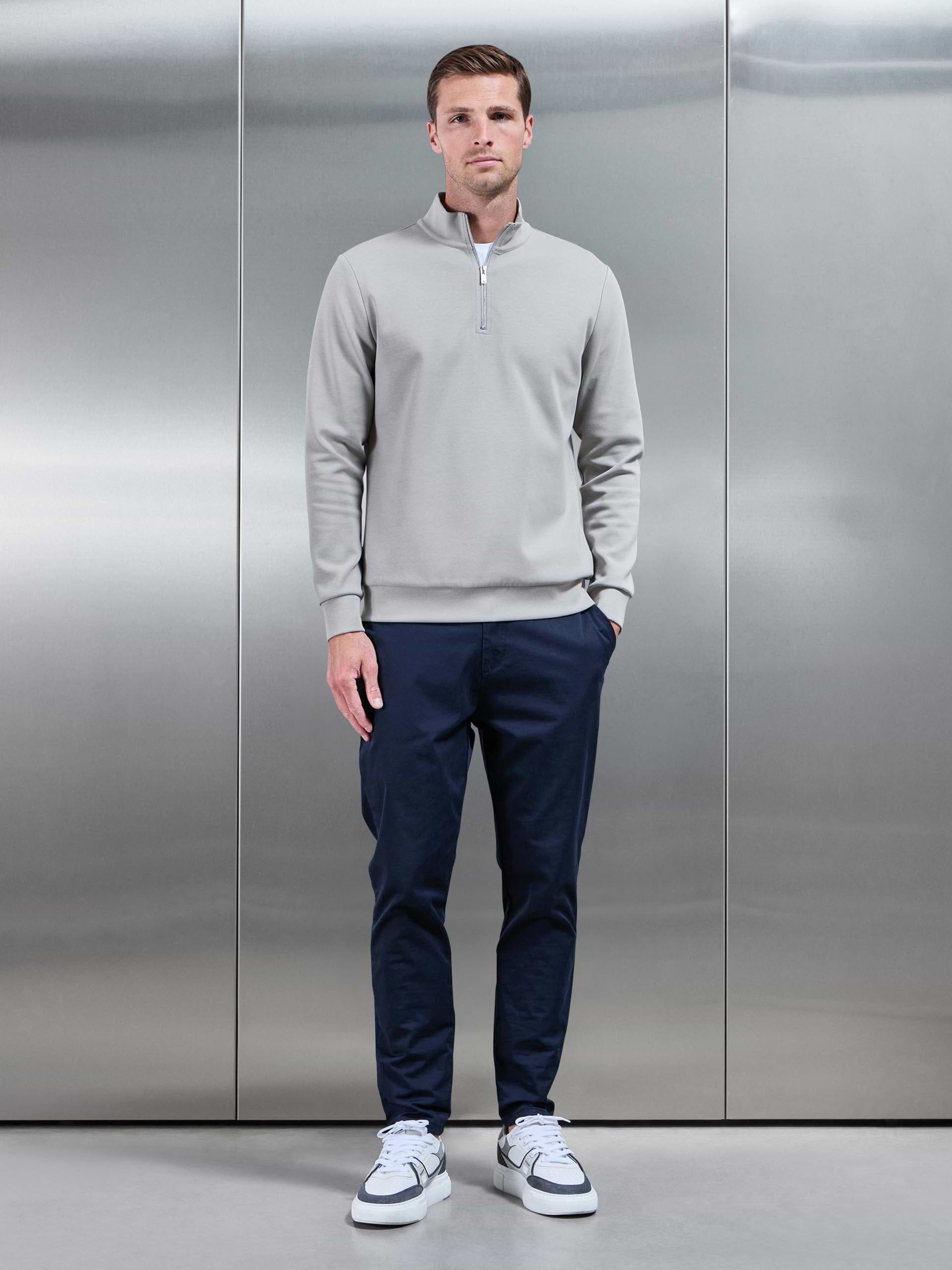 Mens Interlock Jersey Half Zip in Stone