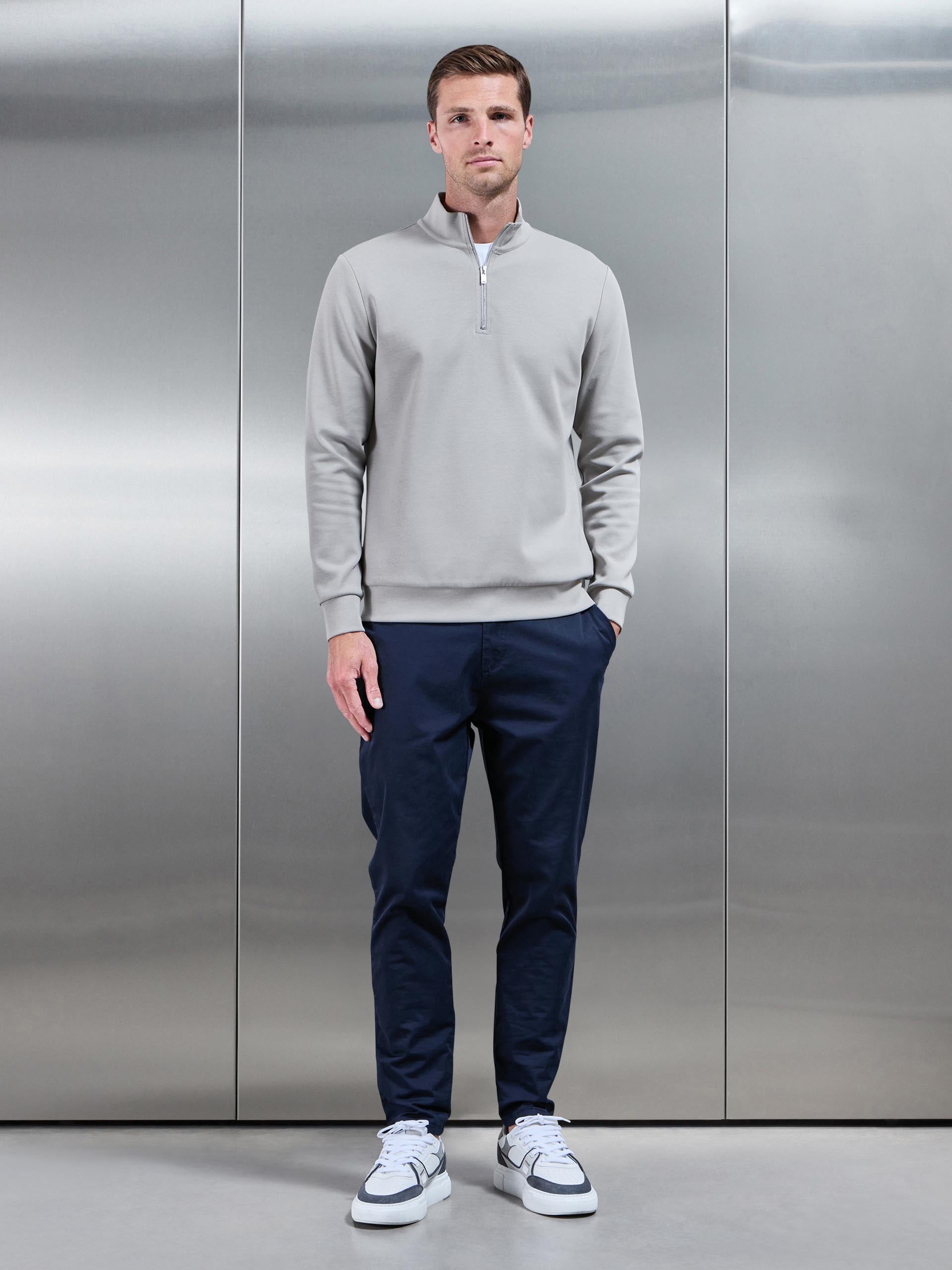 Mens Interlock Jersey Half Zip in Stone