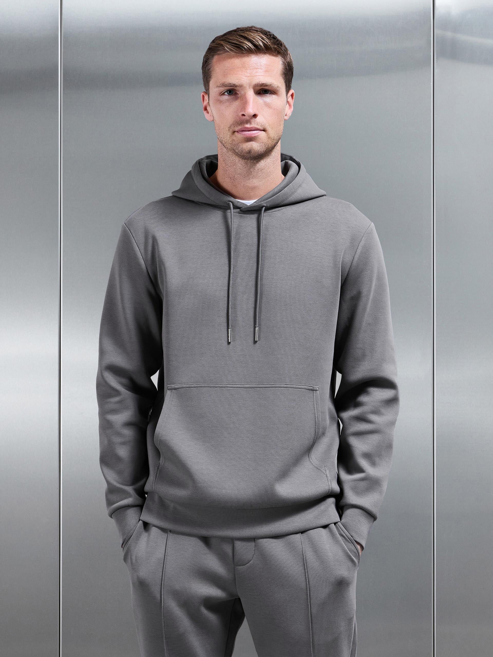 Mens Interlock Jersey Hoodie in Charcoal