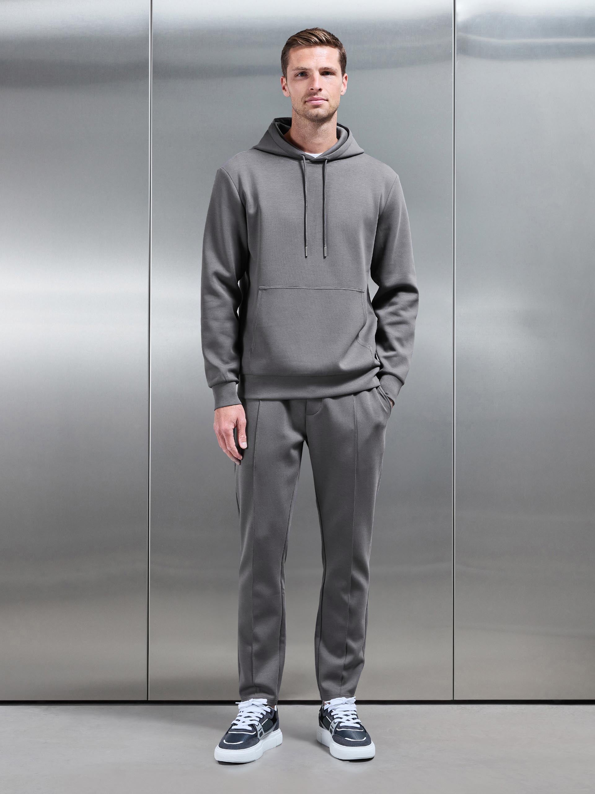 Mens Interlock Jersey Hoodie in Charcoal