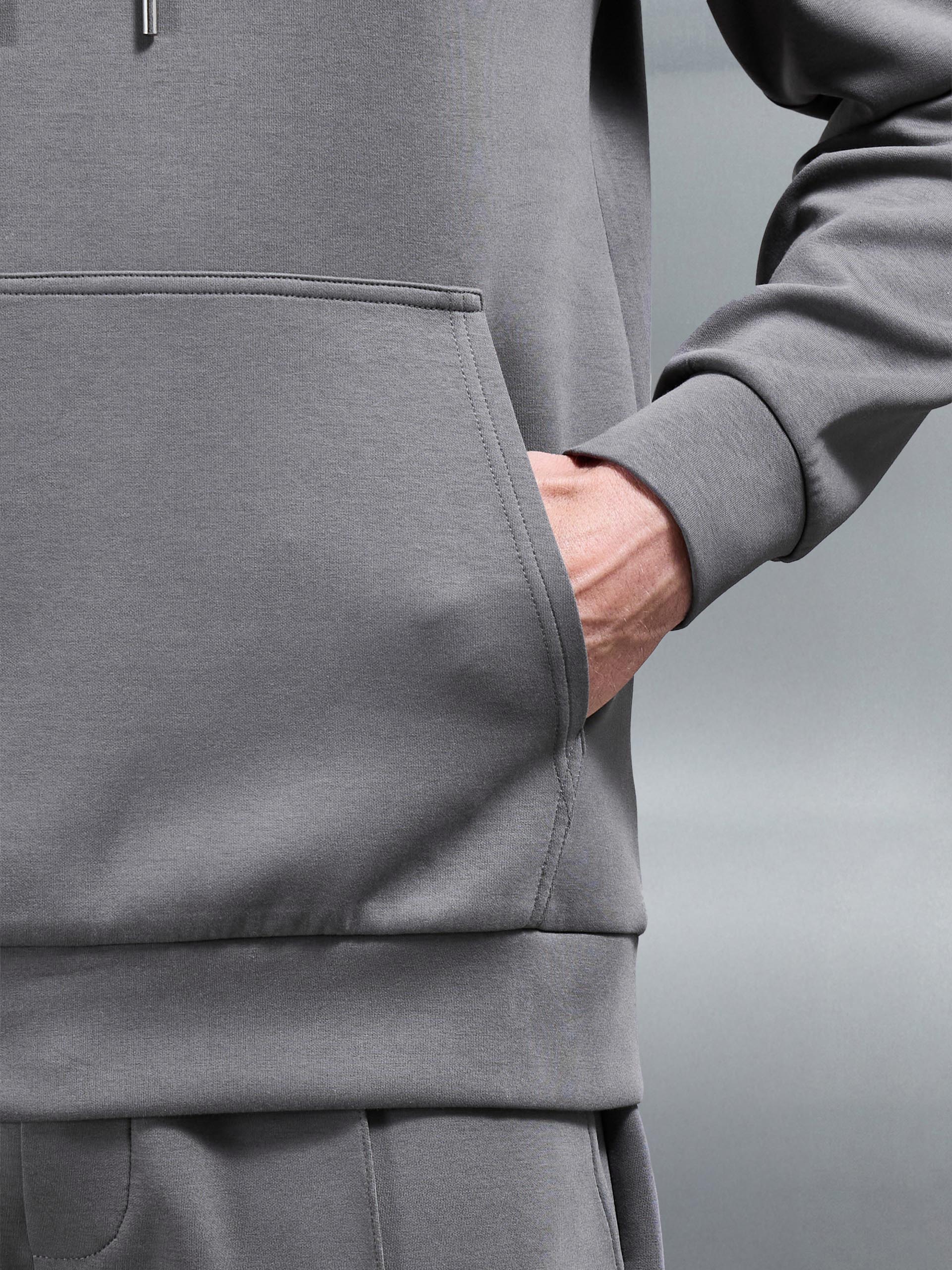 Mens Interlock Jersey Hoodie in Charcoal