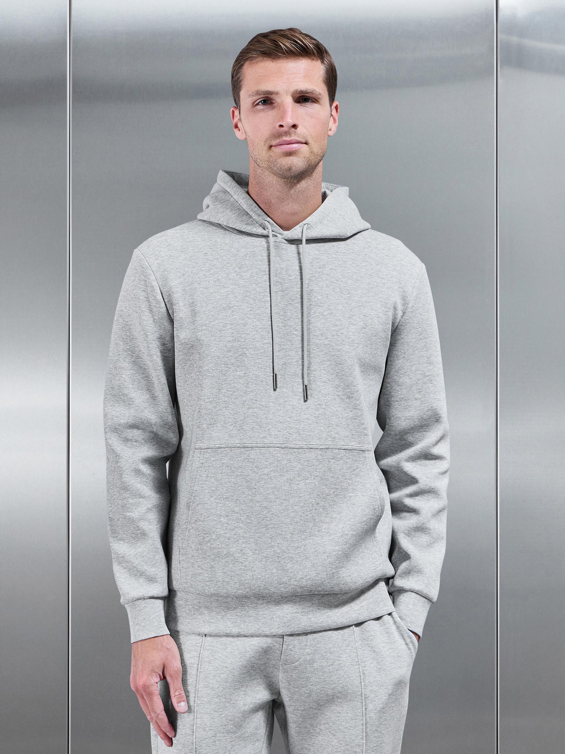 Mens Interlock Jersey Hoodie in Marl Grey