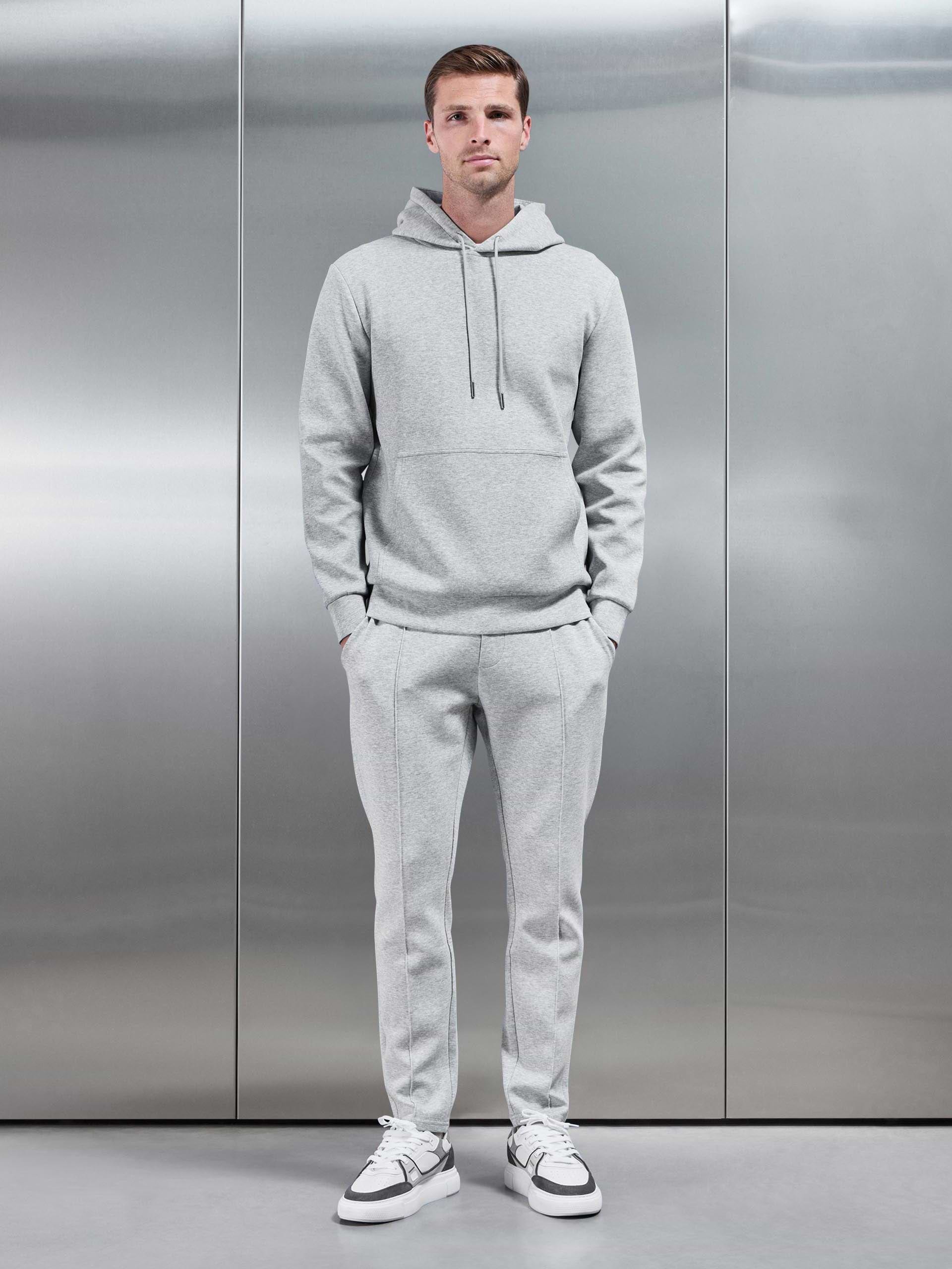 Mens Interlock Jersey Hoodie in Marl Grey