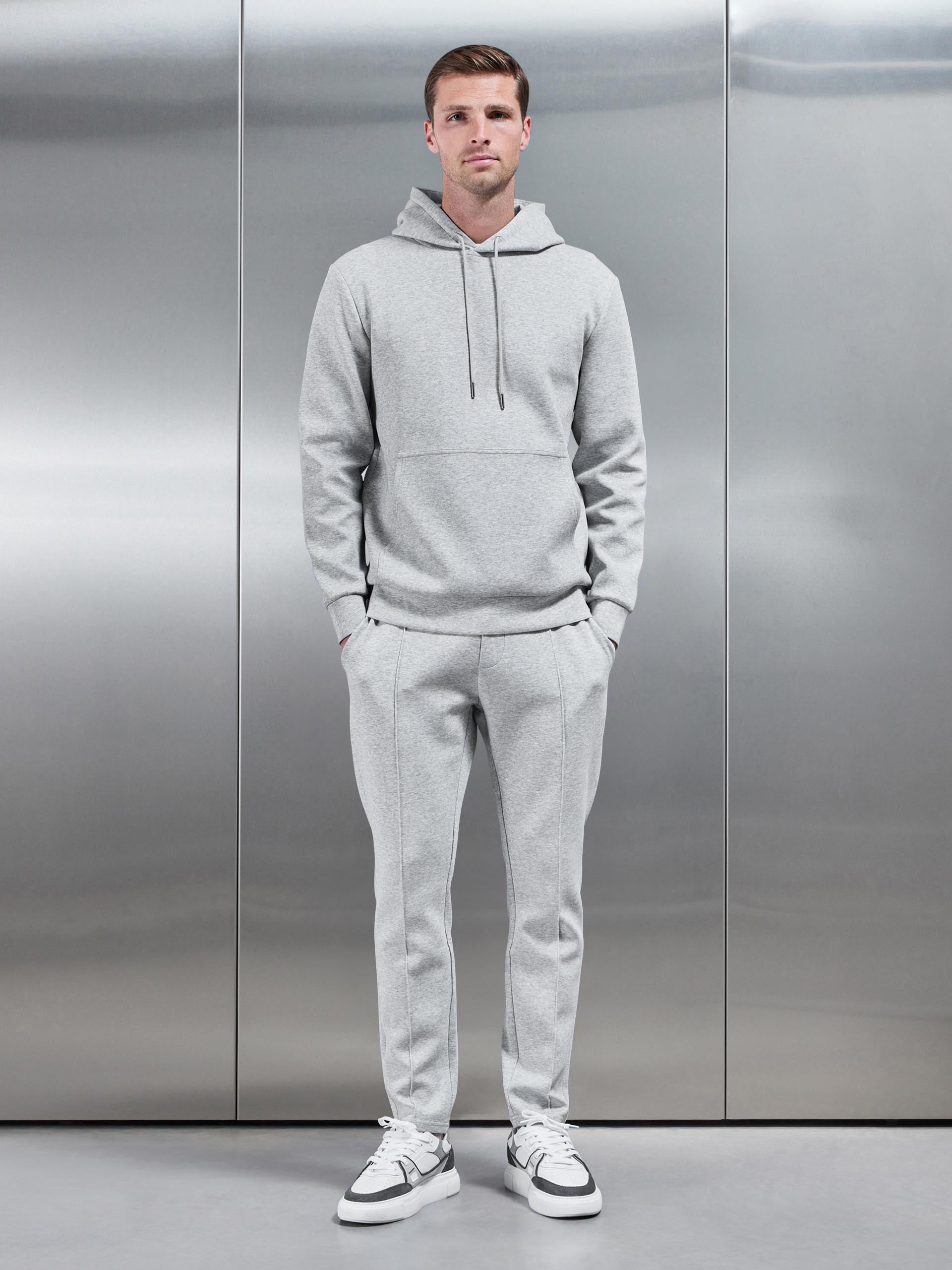 Mens Interlock Jersey Hoodie in Marl Grey