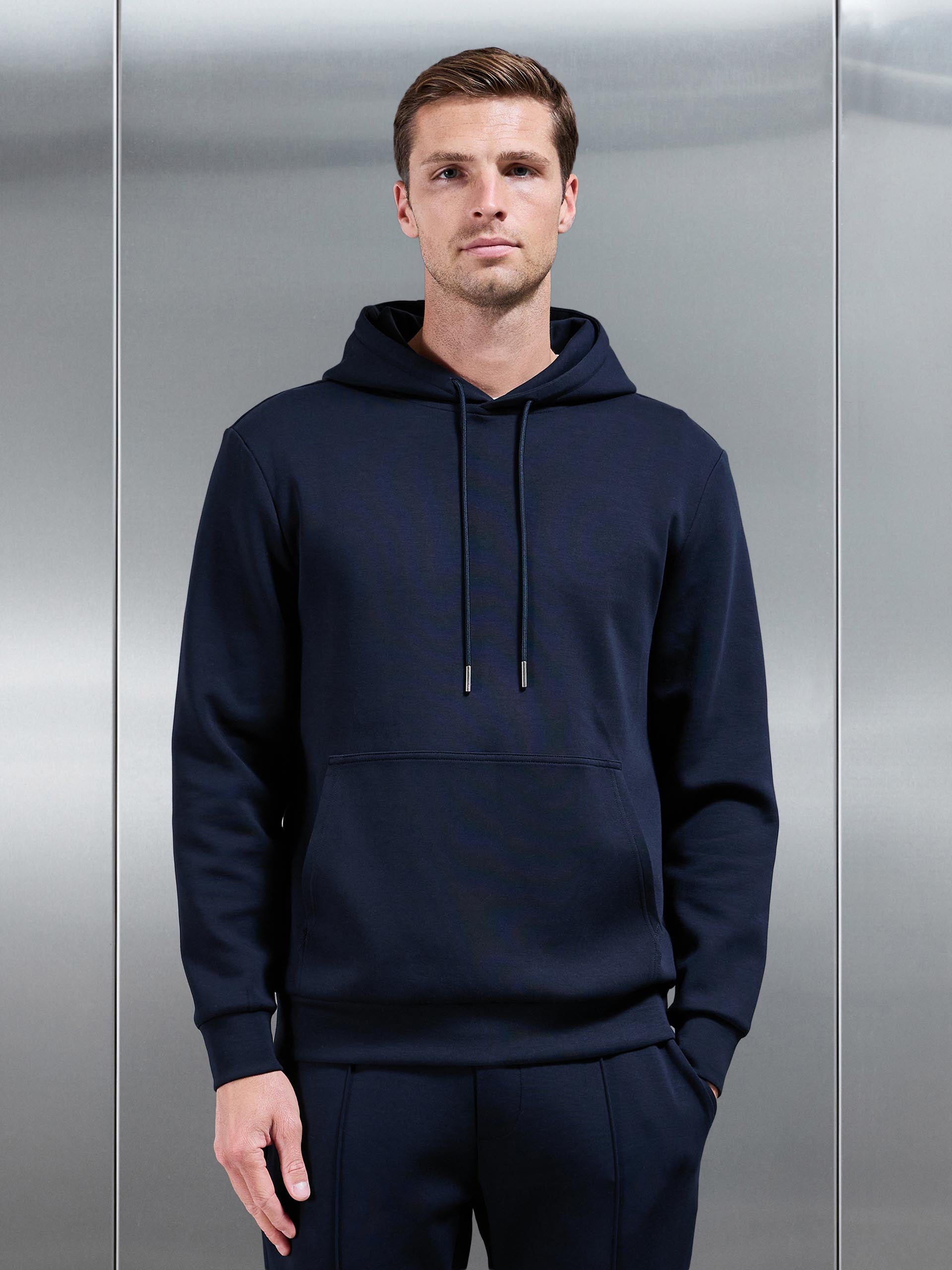 Mens Interlock Jersey Hoodie in Navy