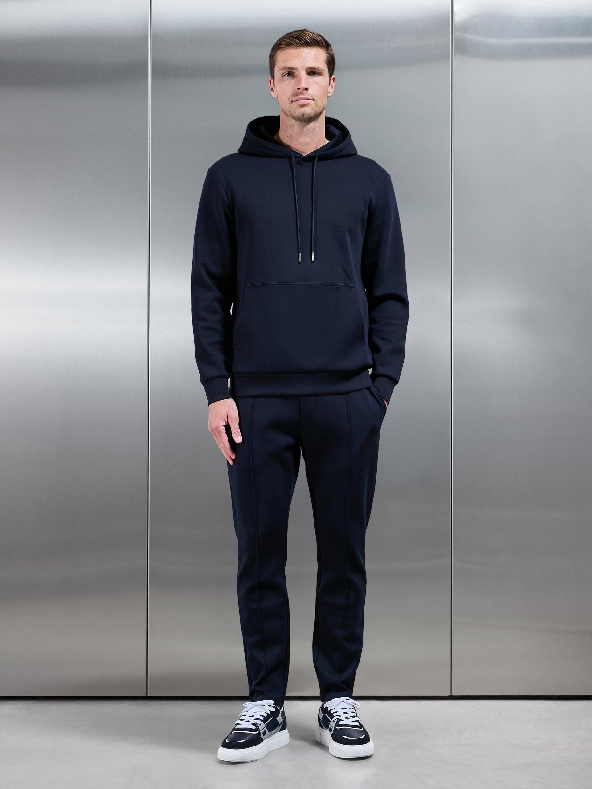 Mens Interlock Jersey Hoodie in Navy
