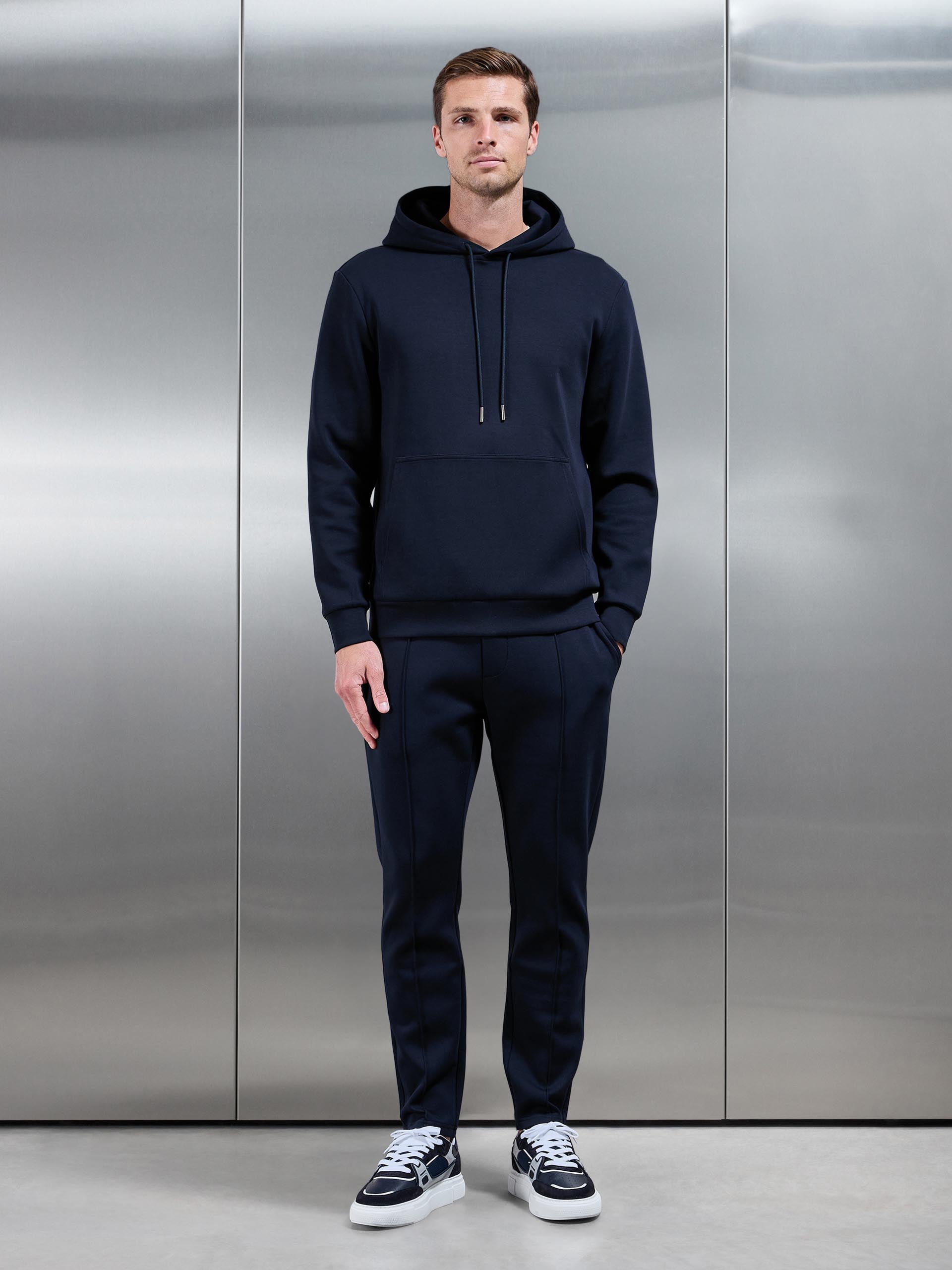Mens Interlock Jersey Hoodie in Navy