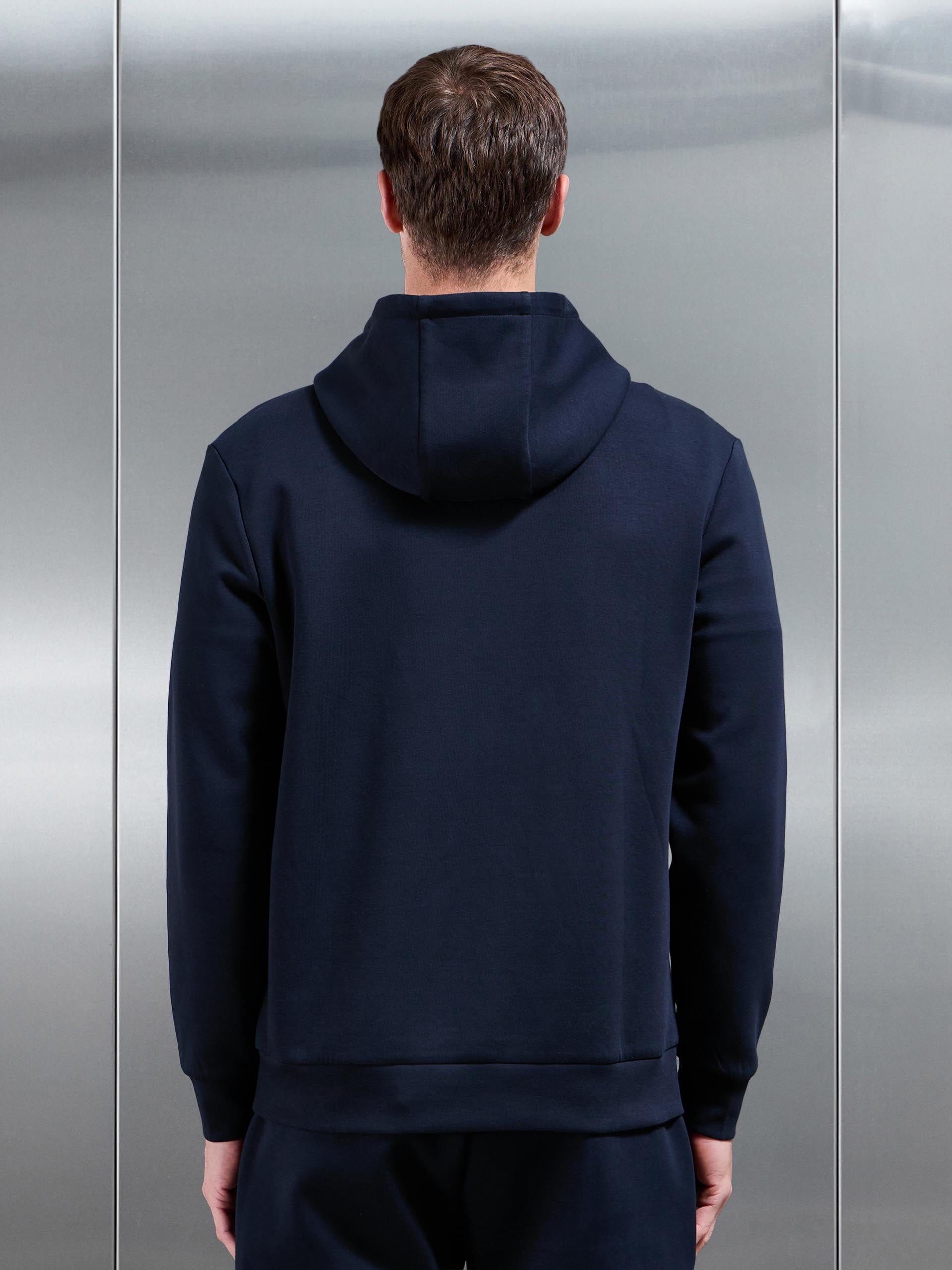 Mens Interlock Jersey Hoodie in Navy