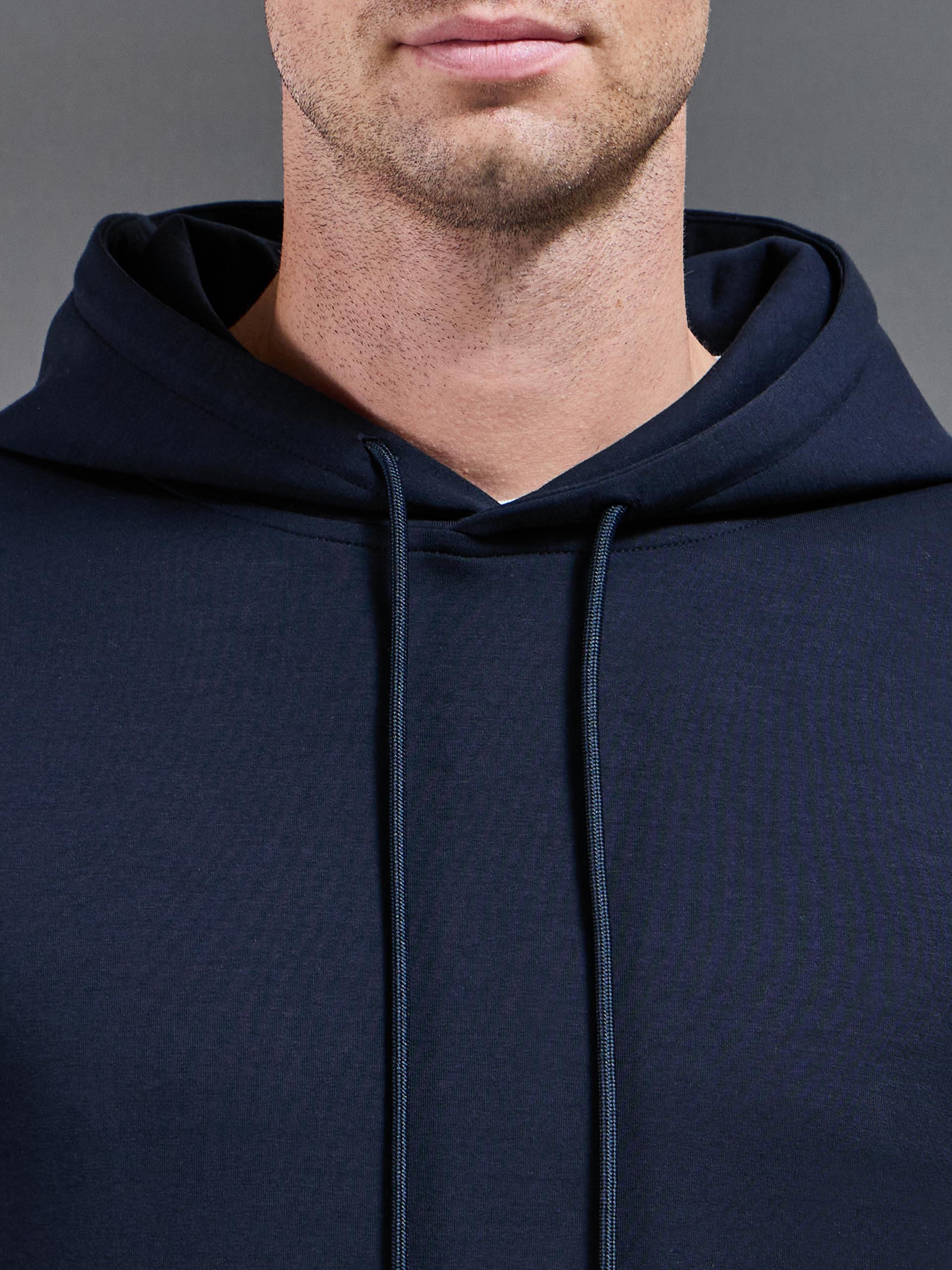 Mens Interlock Jersey Hoodie in Navy