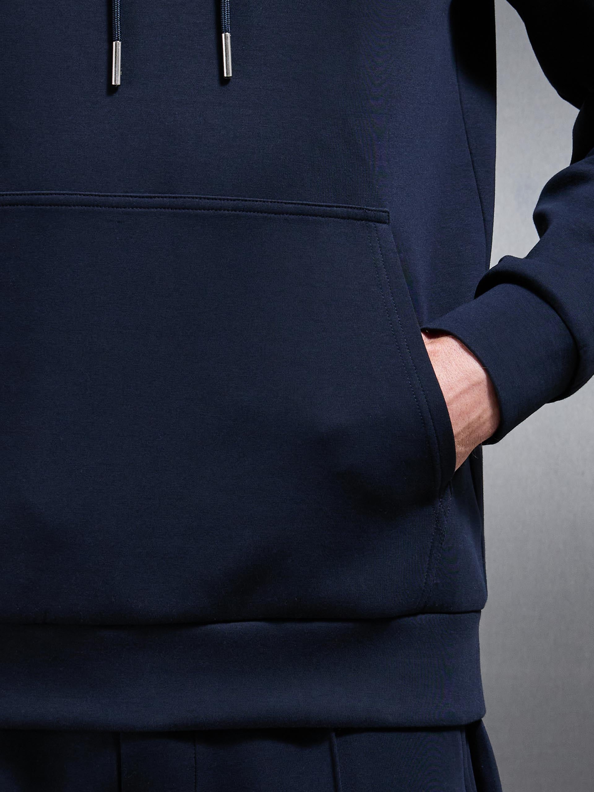 Mens Interlock Jersey Hoodie in Navy