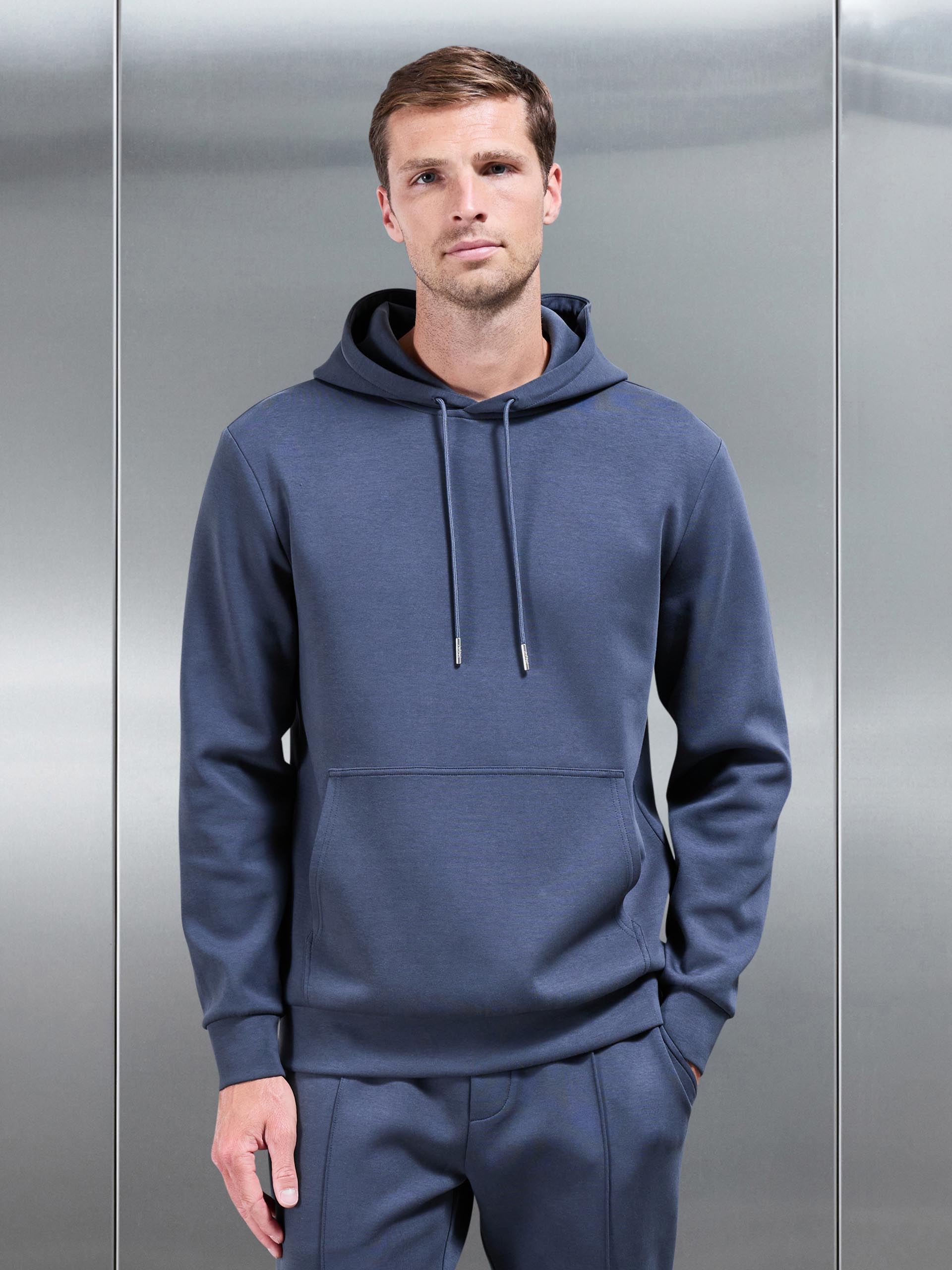 Mens Interlock Jersey Hoodie in Slate Blue