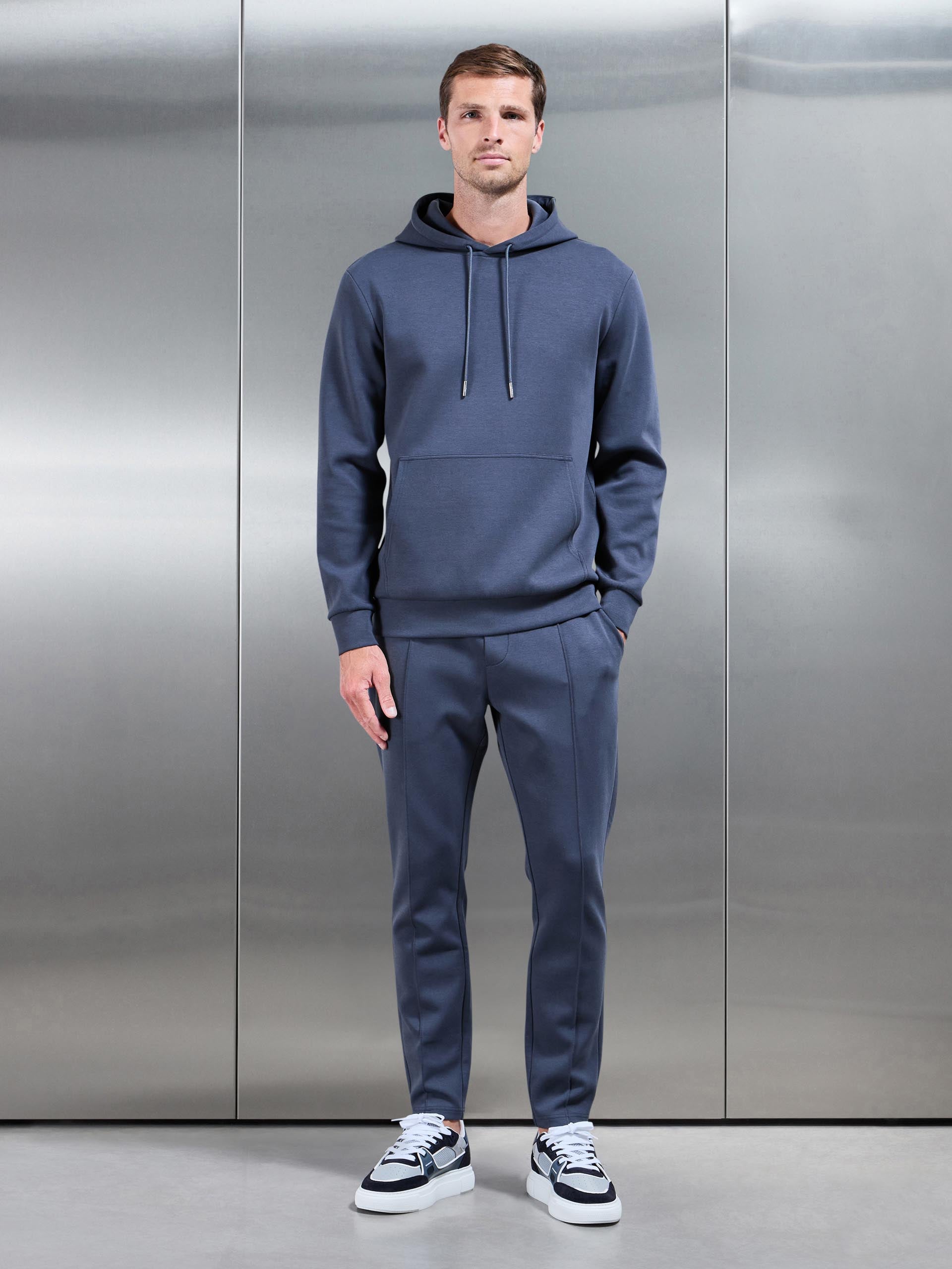Mens Interlock Jersey Hoodie in Slate Blue