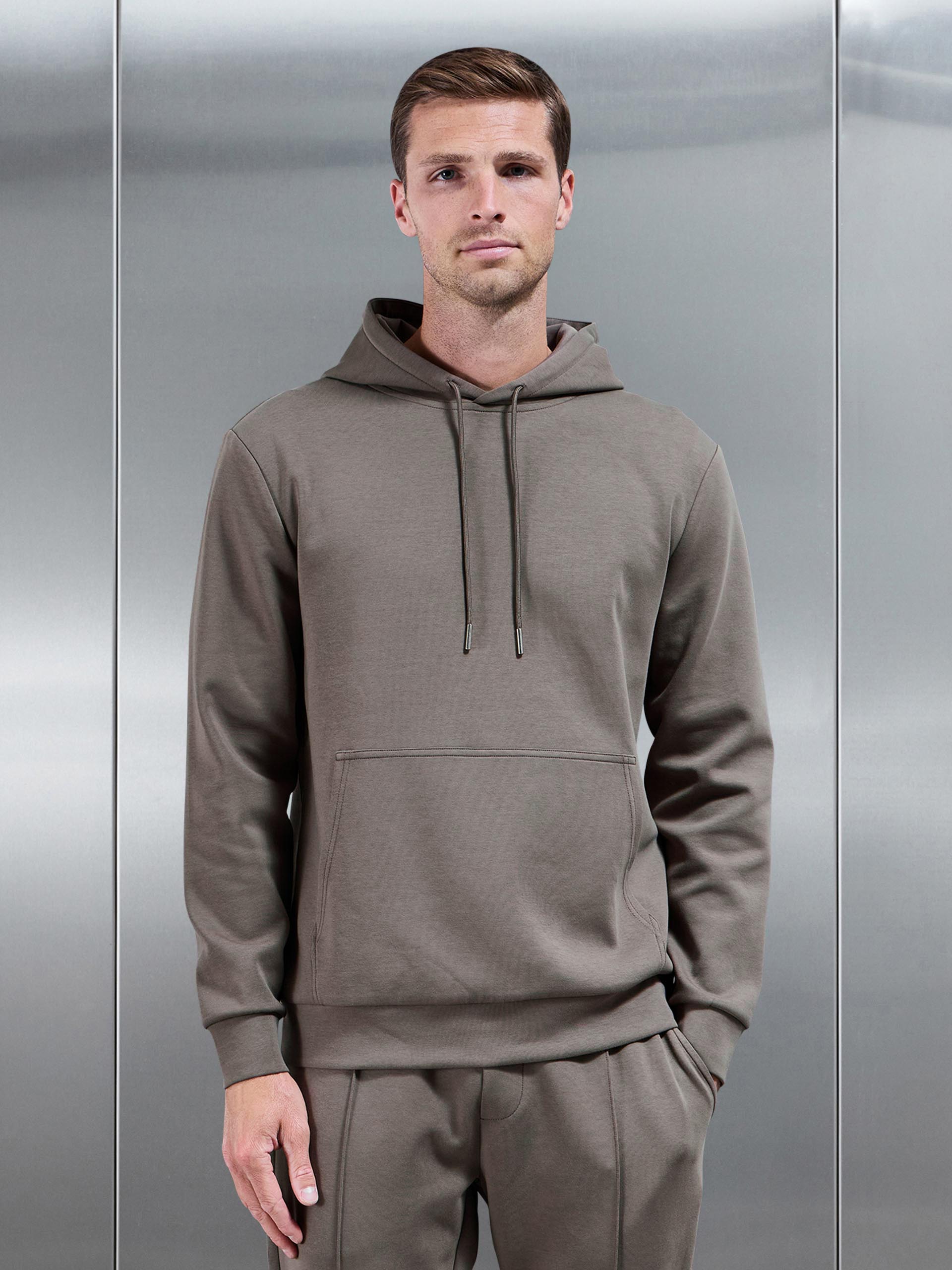 Mens Interlock Jersey Hoodie in Taupe
