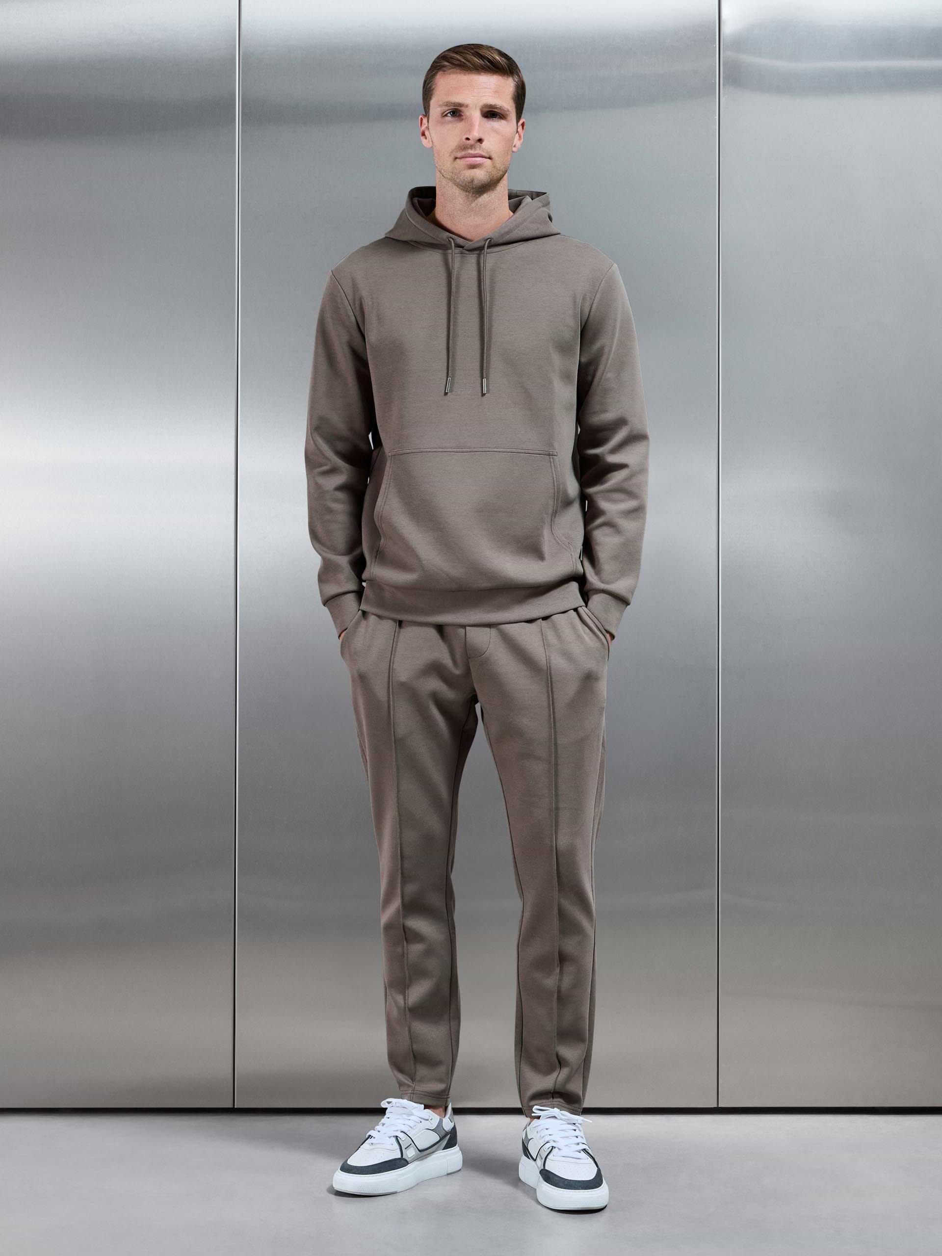 Mens Interlock Jersey Hoodie in Taupe