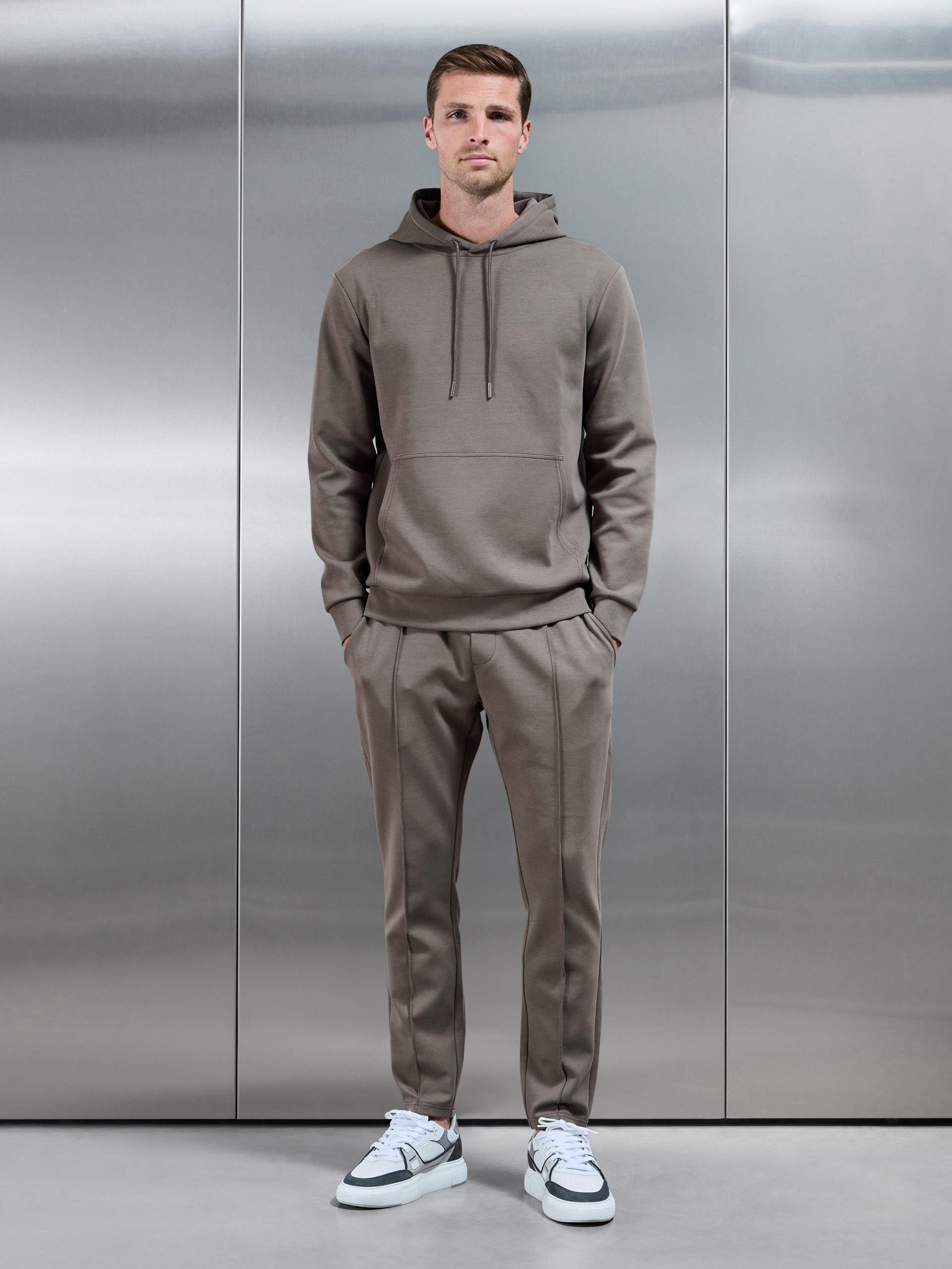Mens Interlock Jersey Hoodie in Taupe