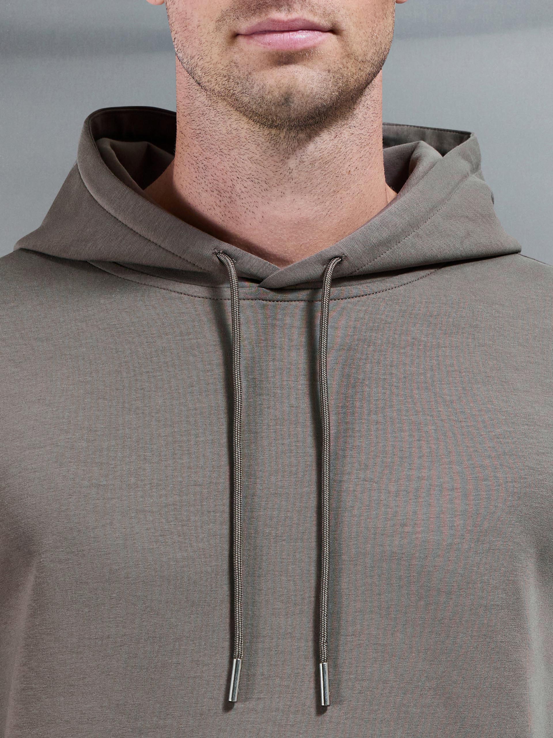 Mens Interlock Jersey Hoodie in Taupe