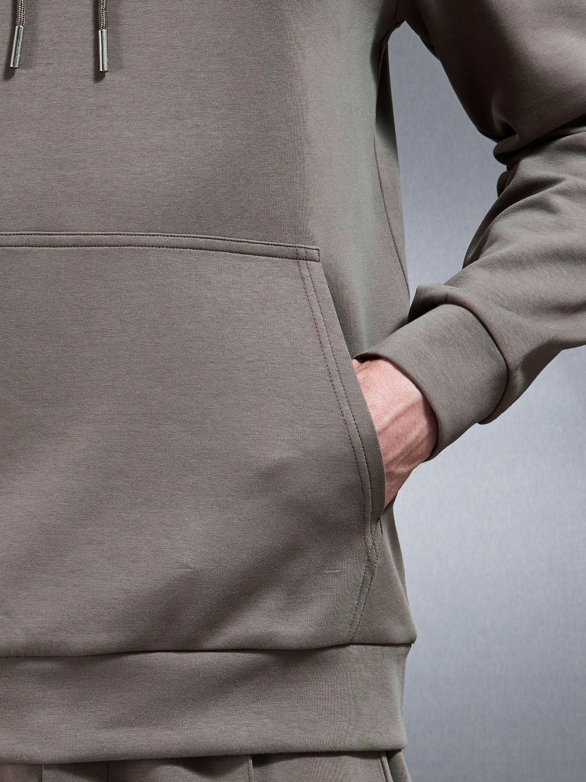 Mens Interlock Jersey Hoodie in Taupe
