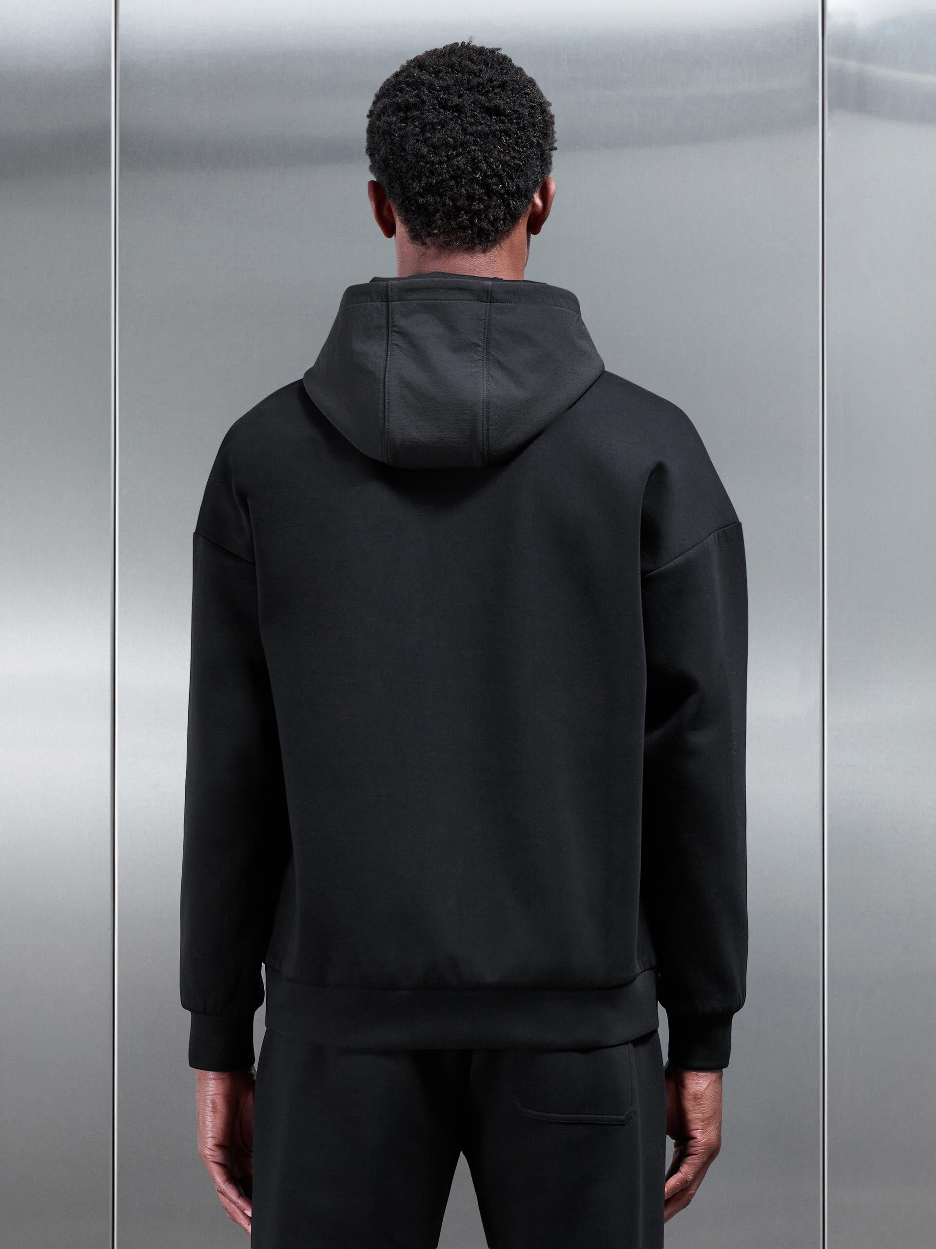 Mens Interlock Jersey Hybrid Relaxed Hoodie in Black