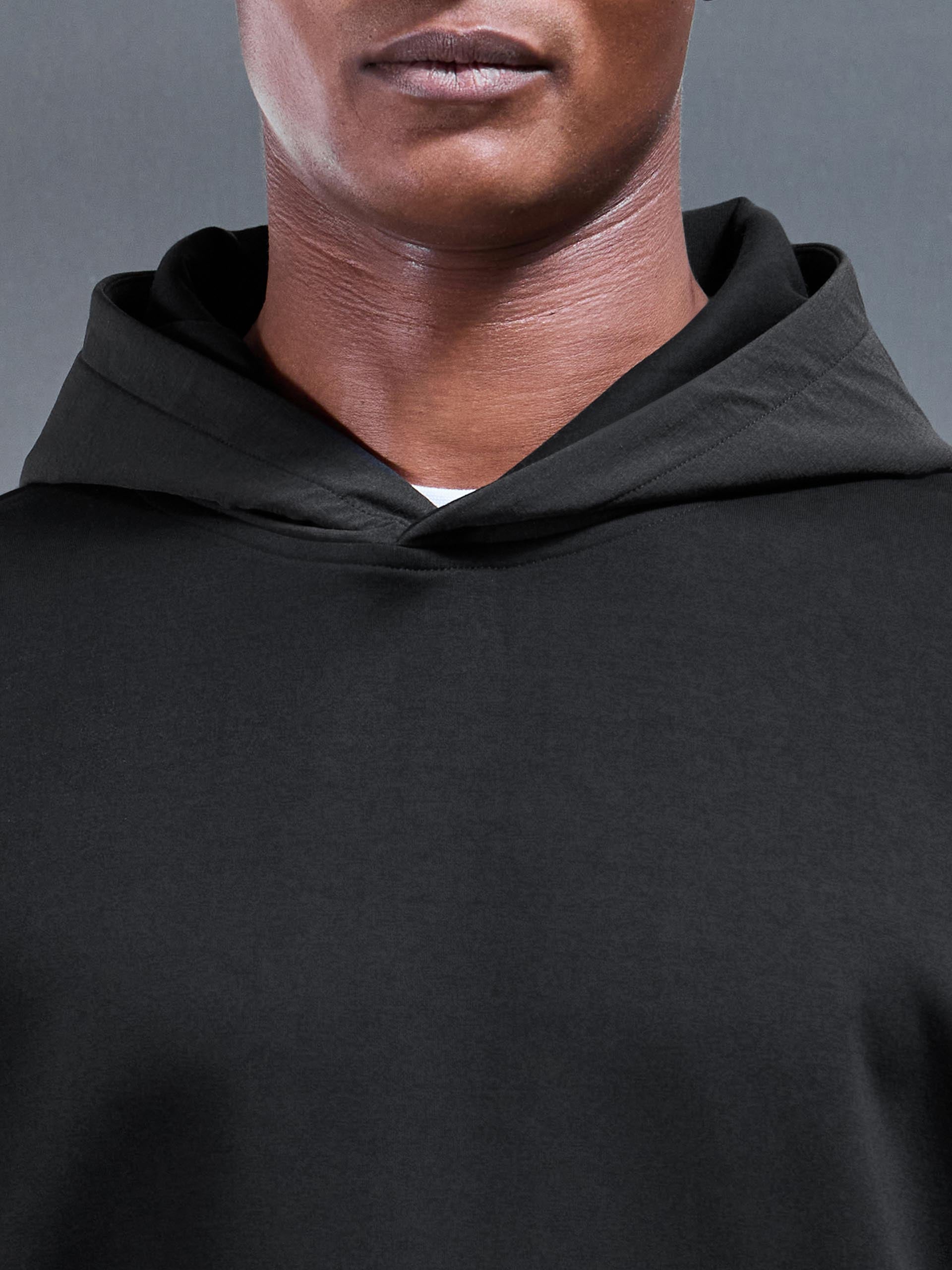 Mens Interlock Jersey Hybrid Relaxed Hoodie in Black