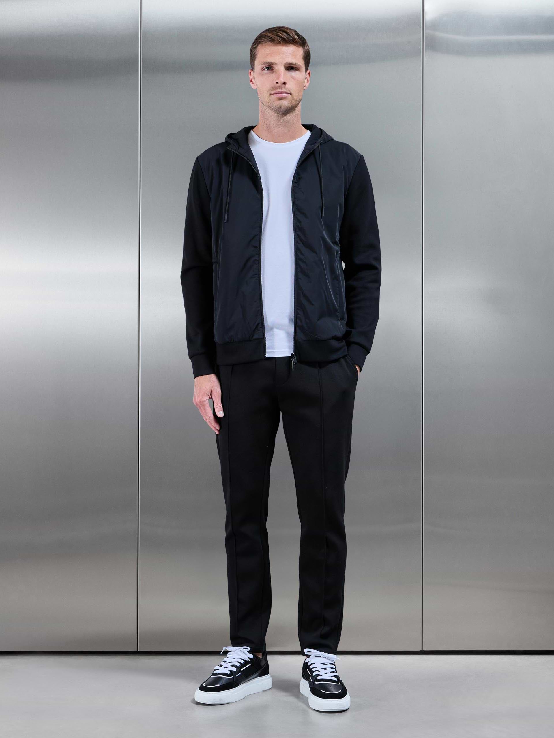 Interlock Jersey Hybrid Technical Windbreaker in Black